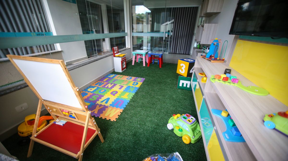 Colorful educational play mat in a kids room