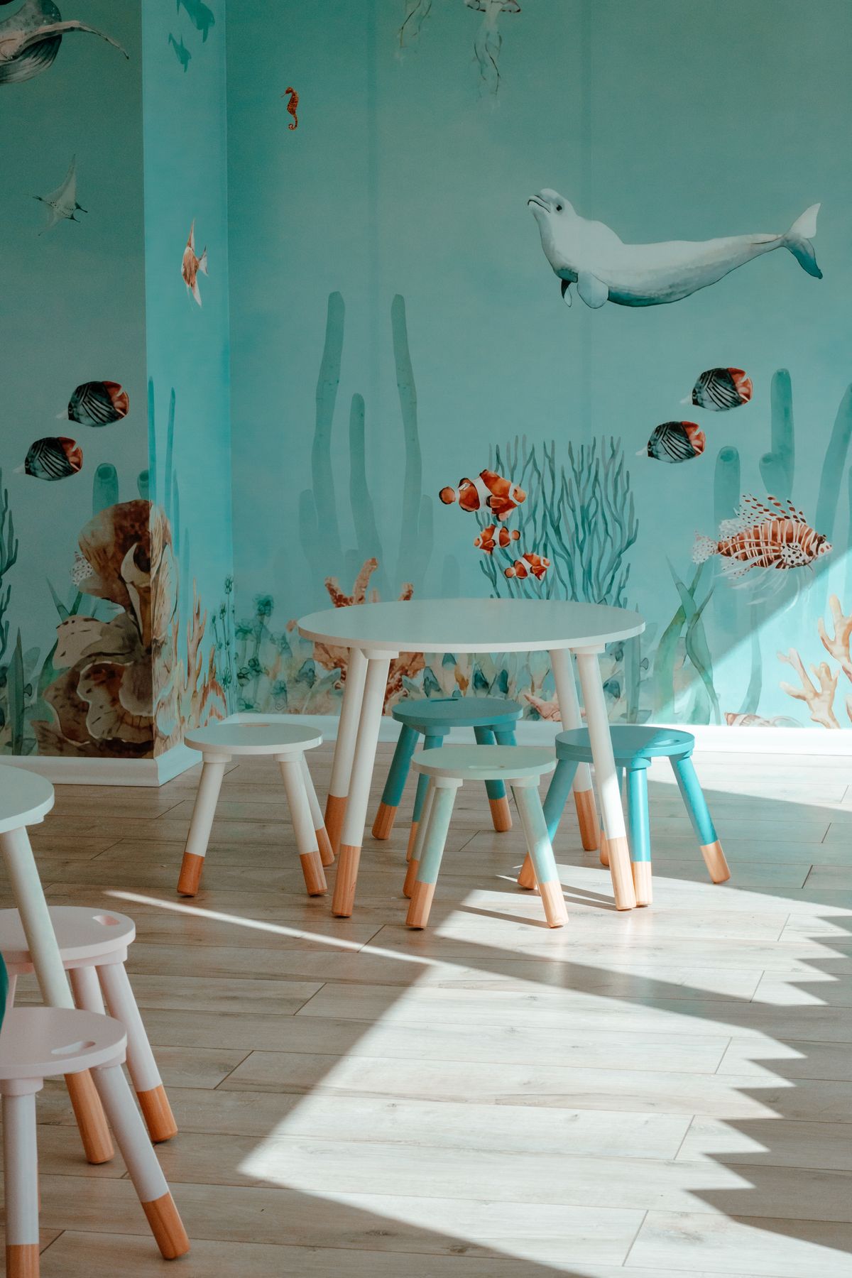 Painted wall art in a children's room