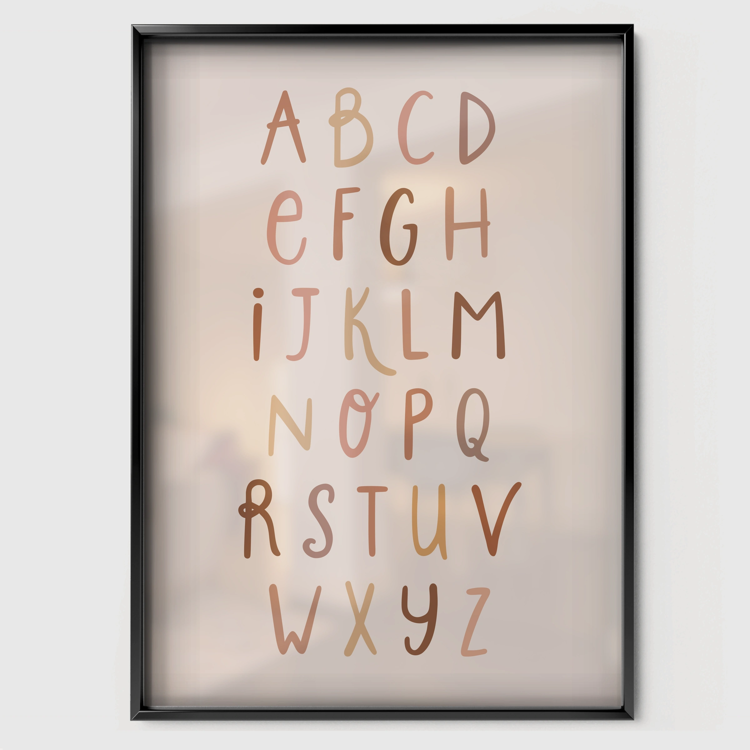 ABC Alphabet Chart Nursery Print - black framed nursery wall art print