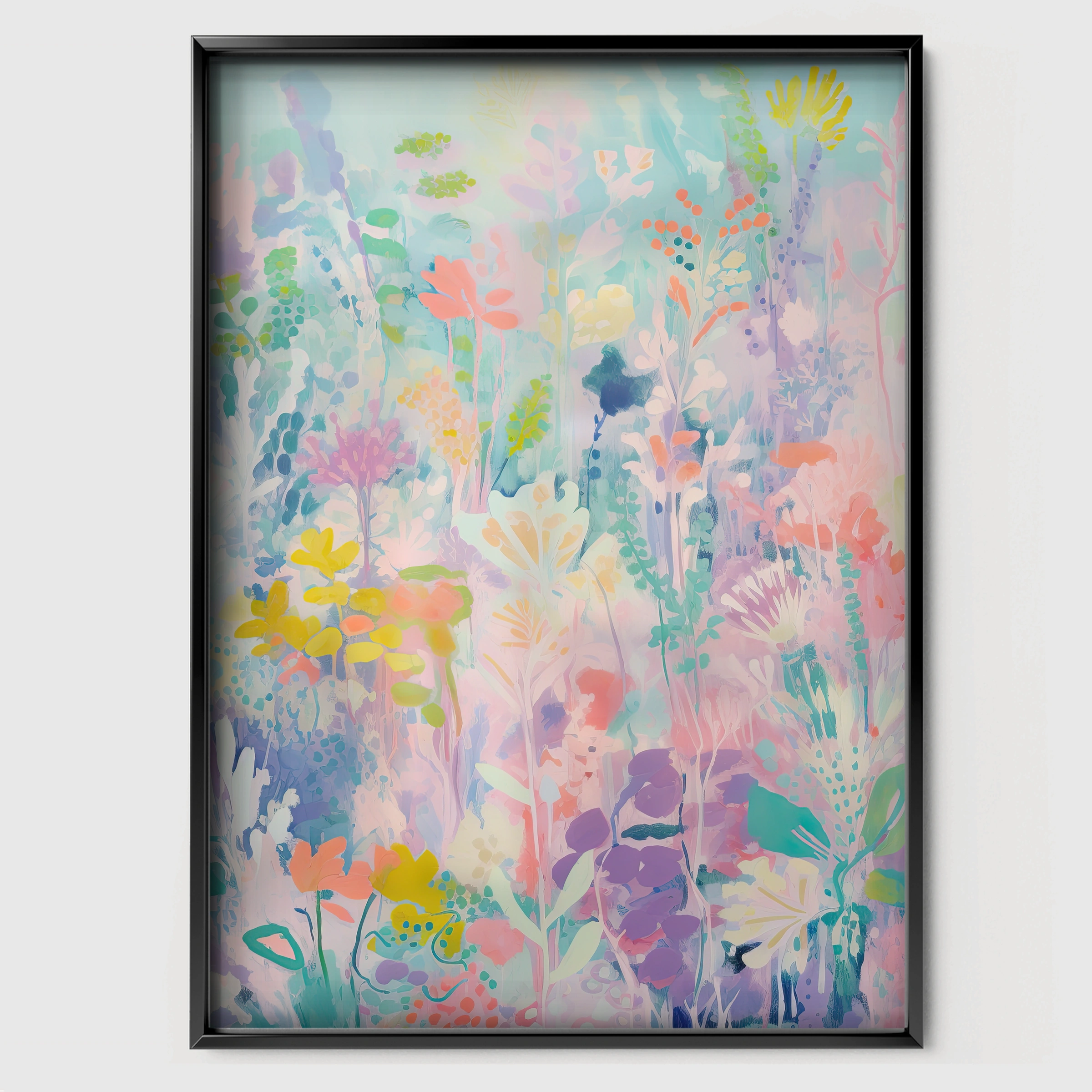 Abstract Meadow Nursery Print - black framed nursery wall art print