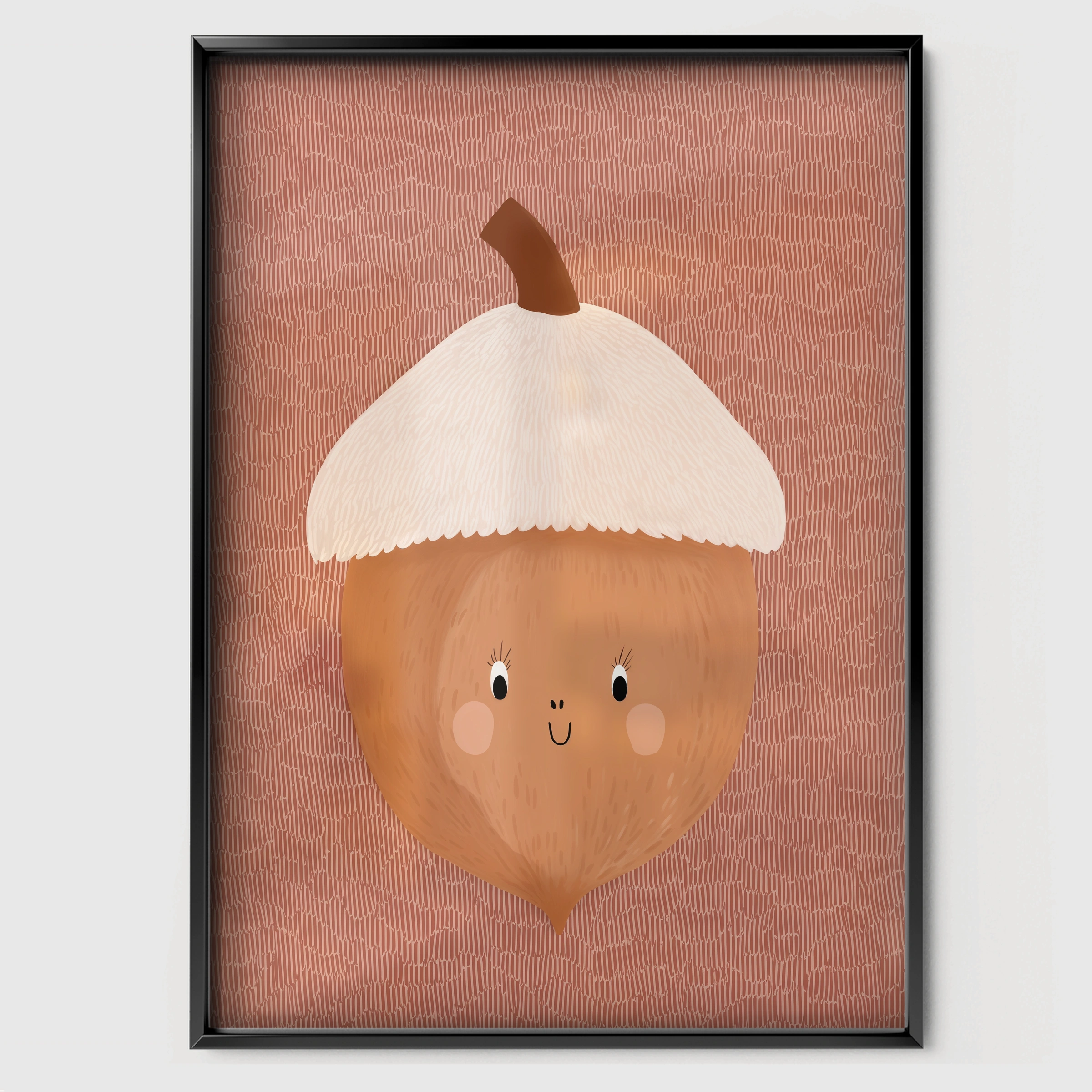 Acorn Friend Nursery Print - black framed nursery wall art print