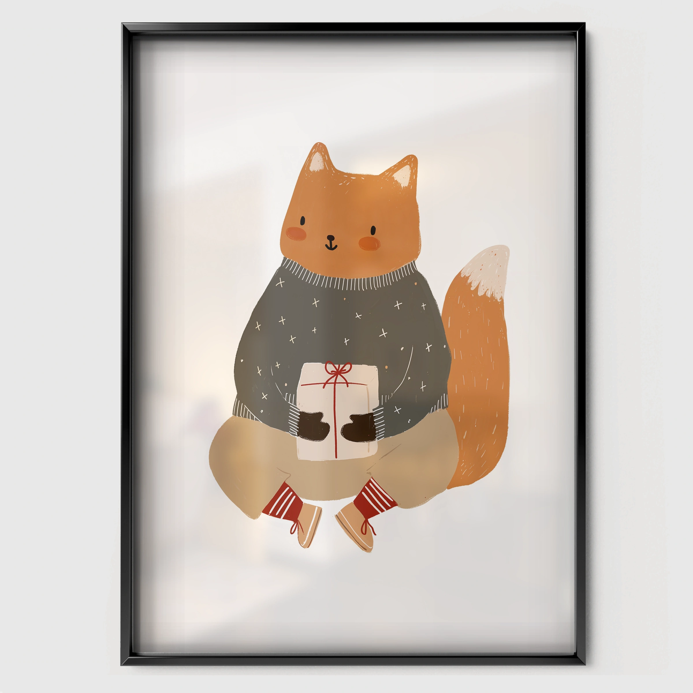 Acorn Squirrel Nursery Print - black framed nursery wall art print