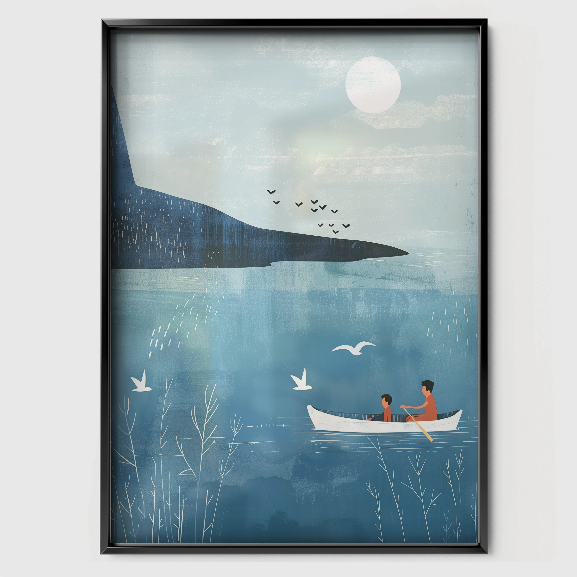 Airplane Over the Sea Nursery Print - black framed nursery wall art print