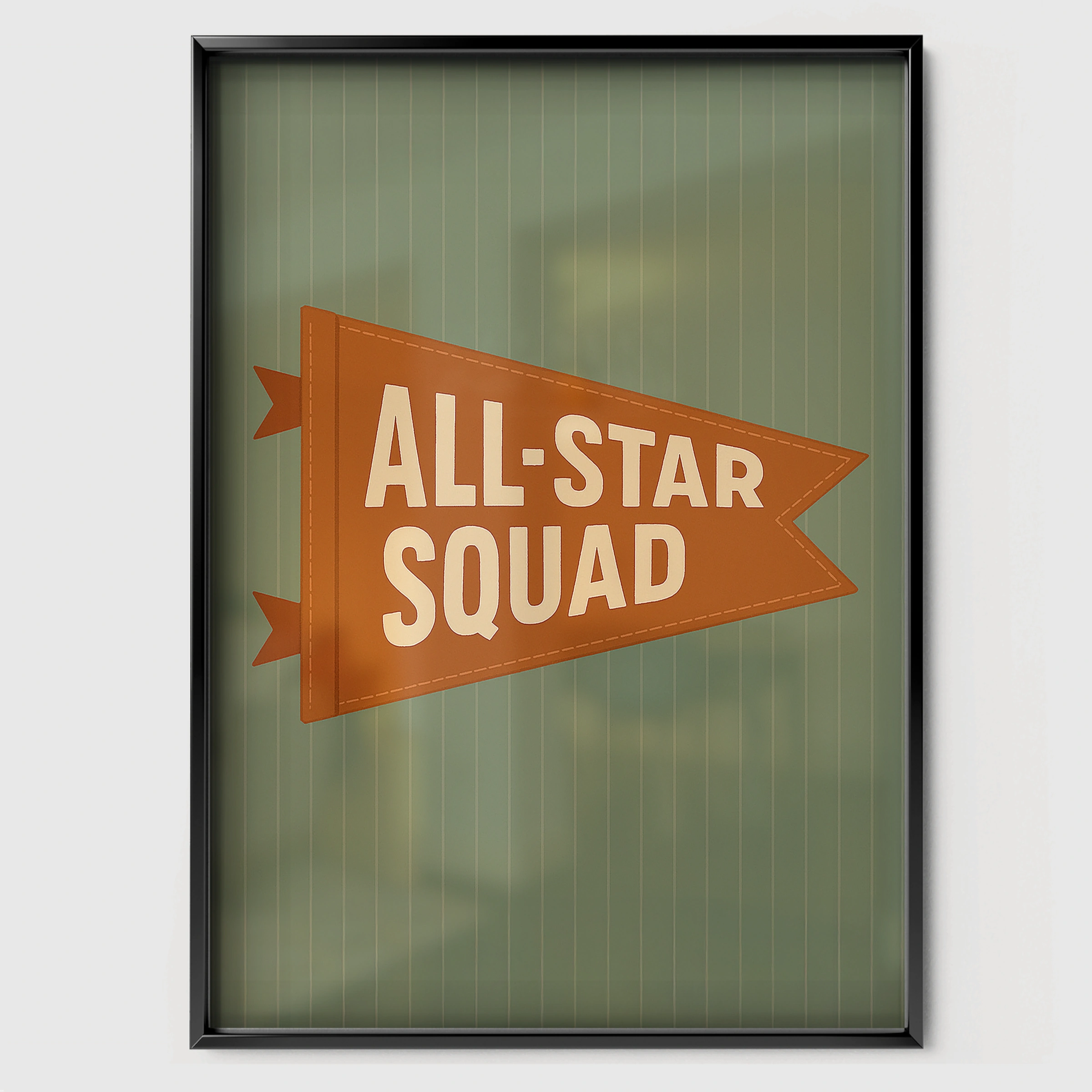 All Star Squad Pennant Nursery Print - black framed nursery wall art print