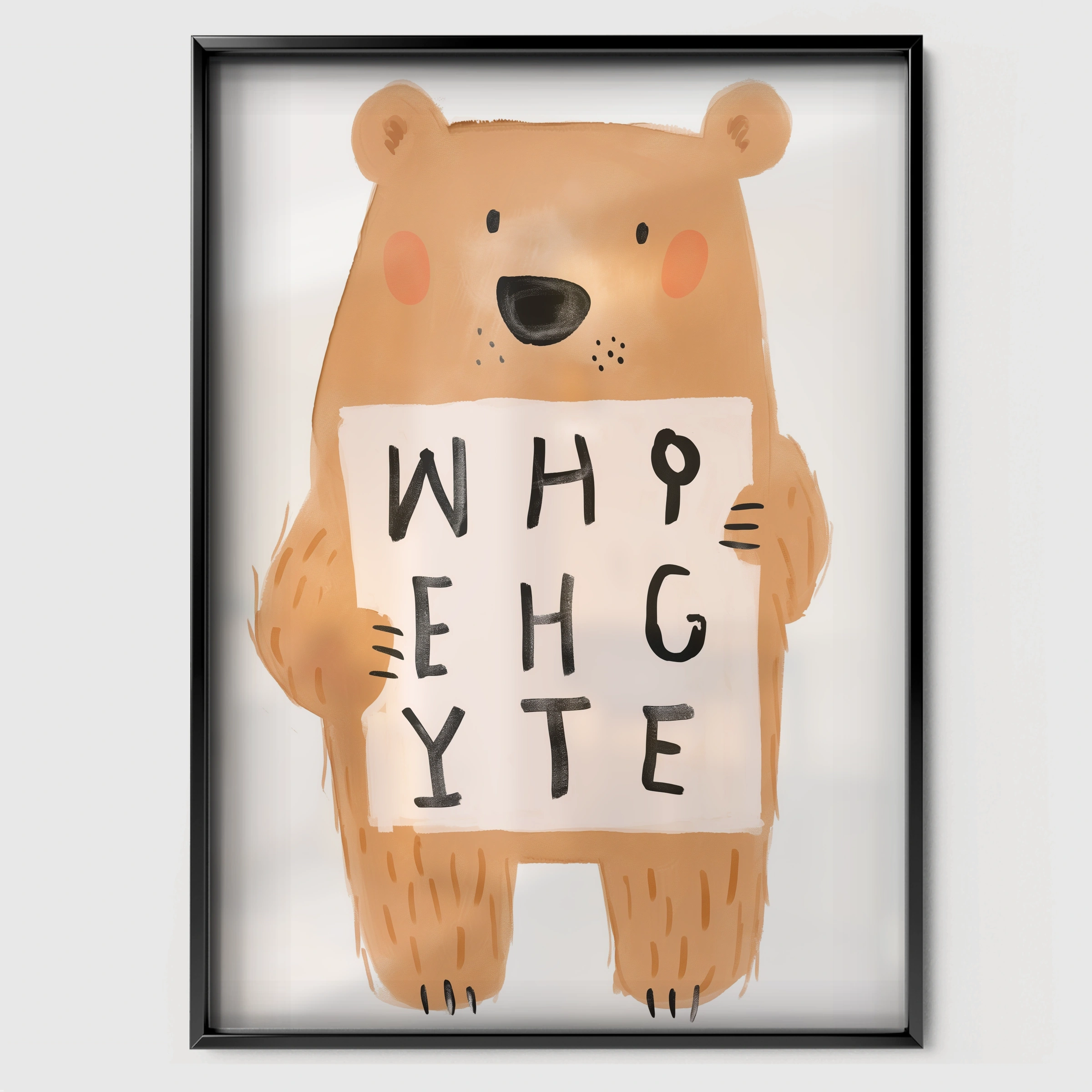 Alphabet Bear Two Nursery Print - black framed nursery wall art print