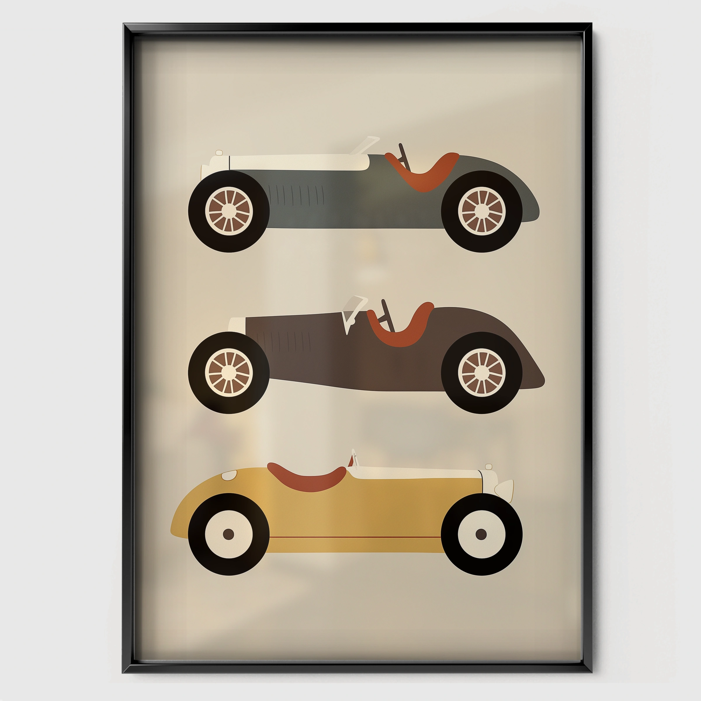Antique Race Cars Nursery Print - black framed nursery wall art print