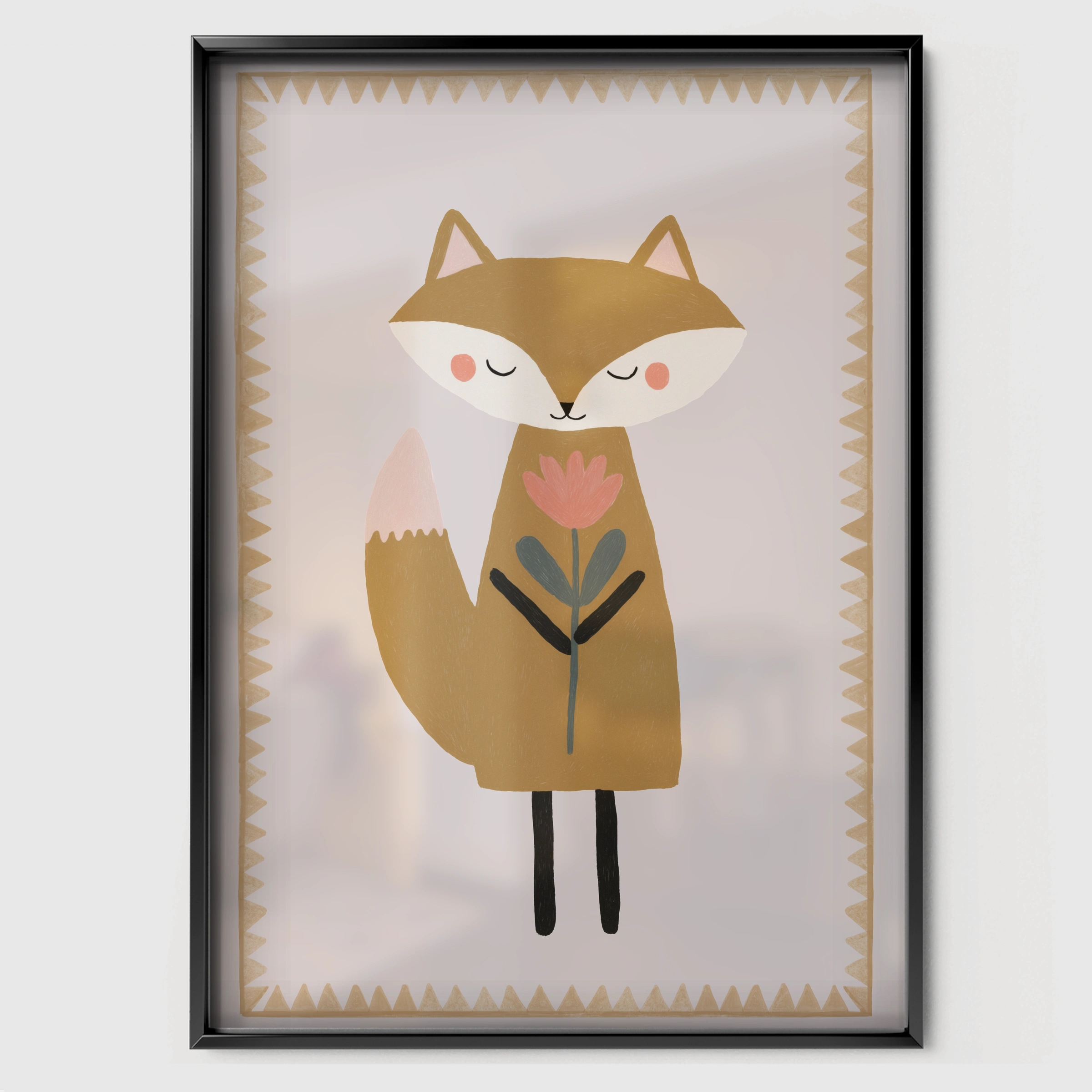 Autumn Fox Nursery Print - black framed nursery wall art print