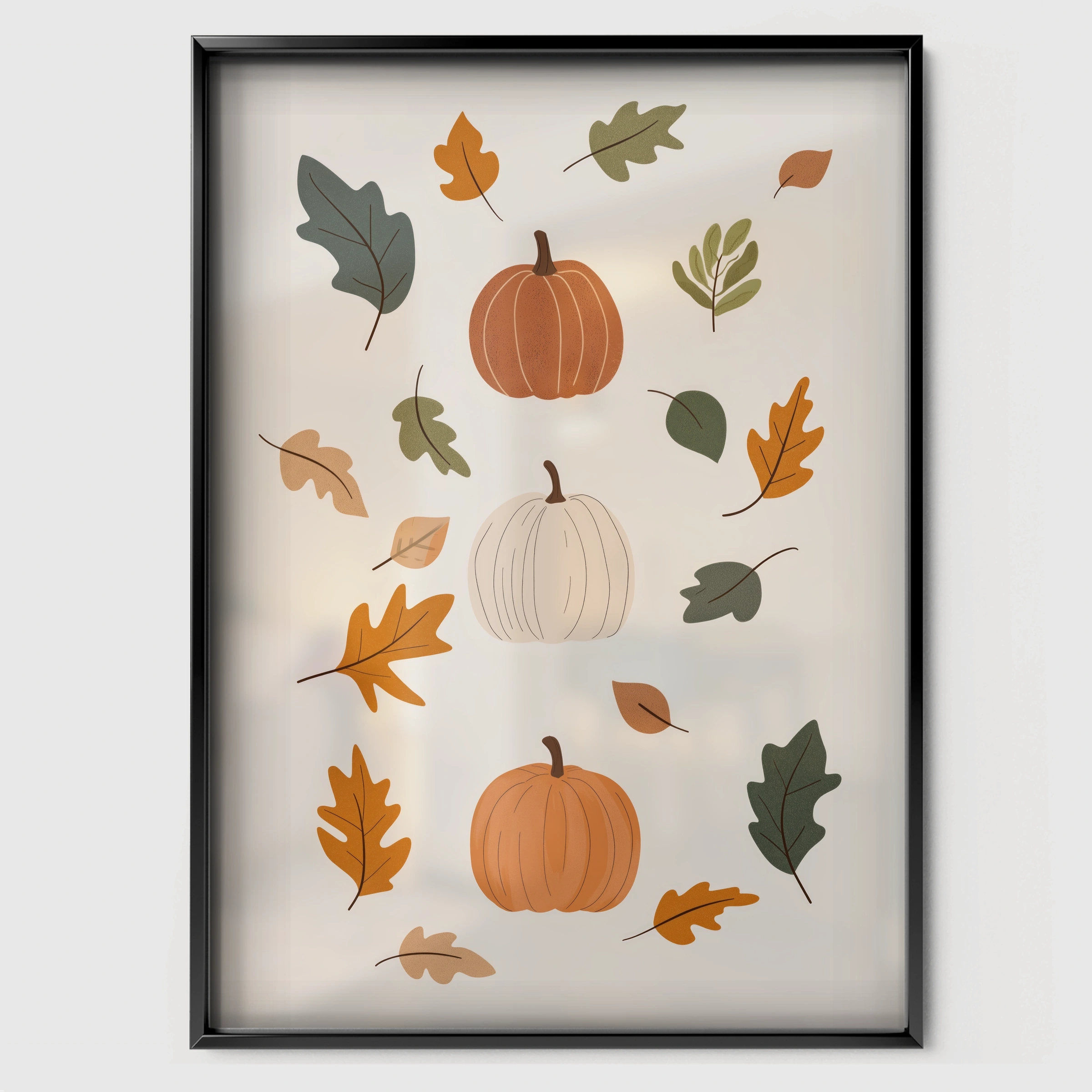 Autumn Pumpkins Nursery Print - black framed nursery wall art print