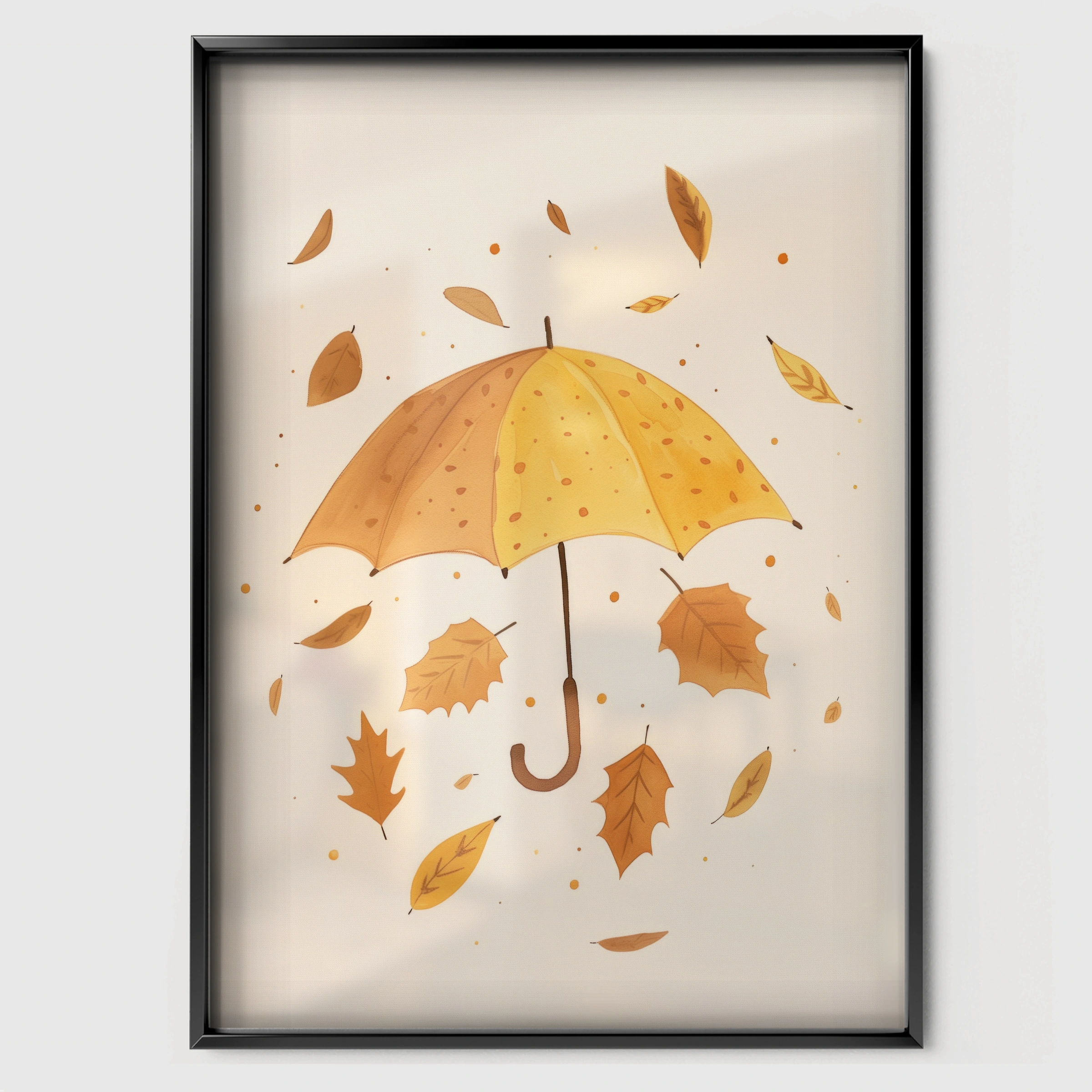 Autumn Umbrella Nursery Print - black framed nursery wall art print