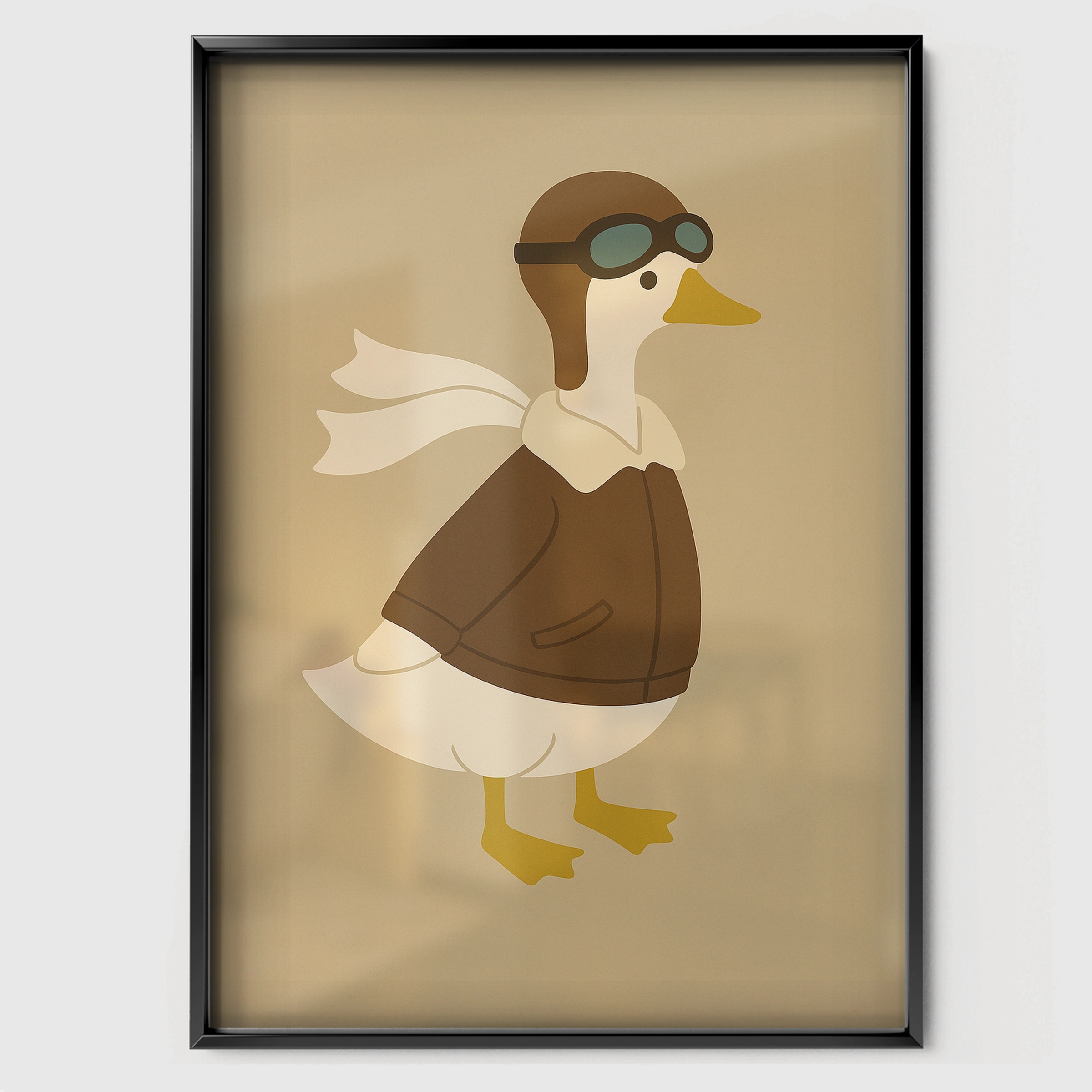 Aviator Goose Nursery Print - black framed nursery wall art print