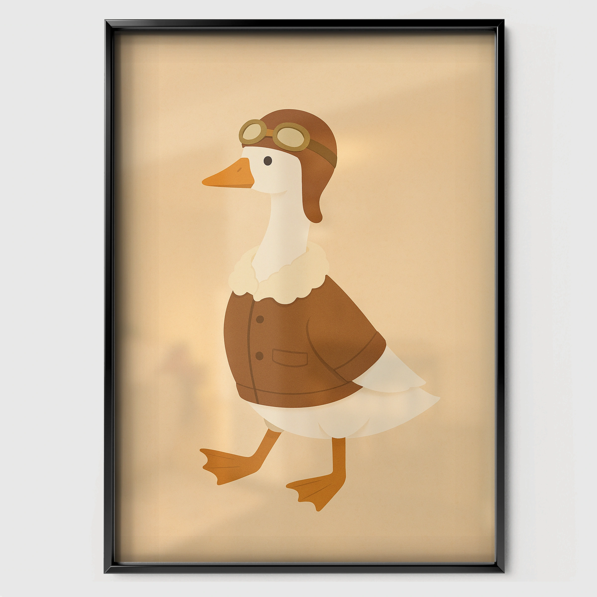 Aviator Goose Portrait Nursery Print - black framed nursery wall art print