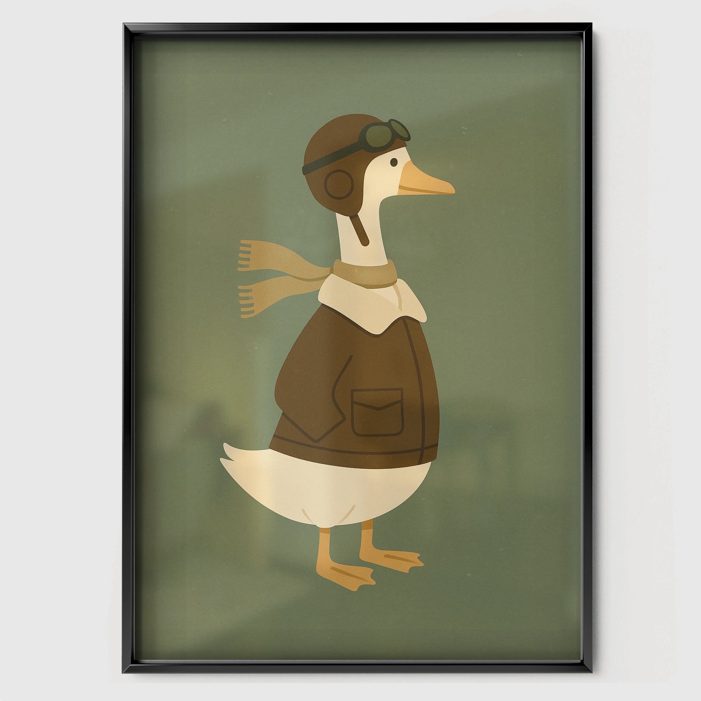 Aviator Goose Two Nursery Print - black framed nursery wall art print