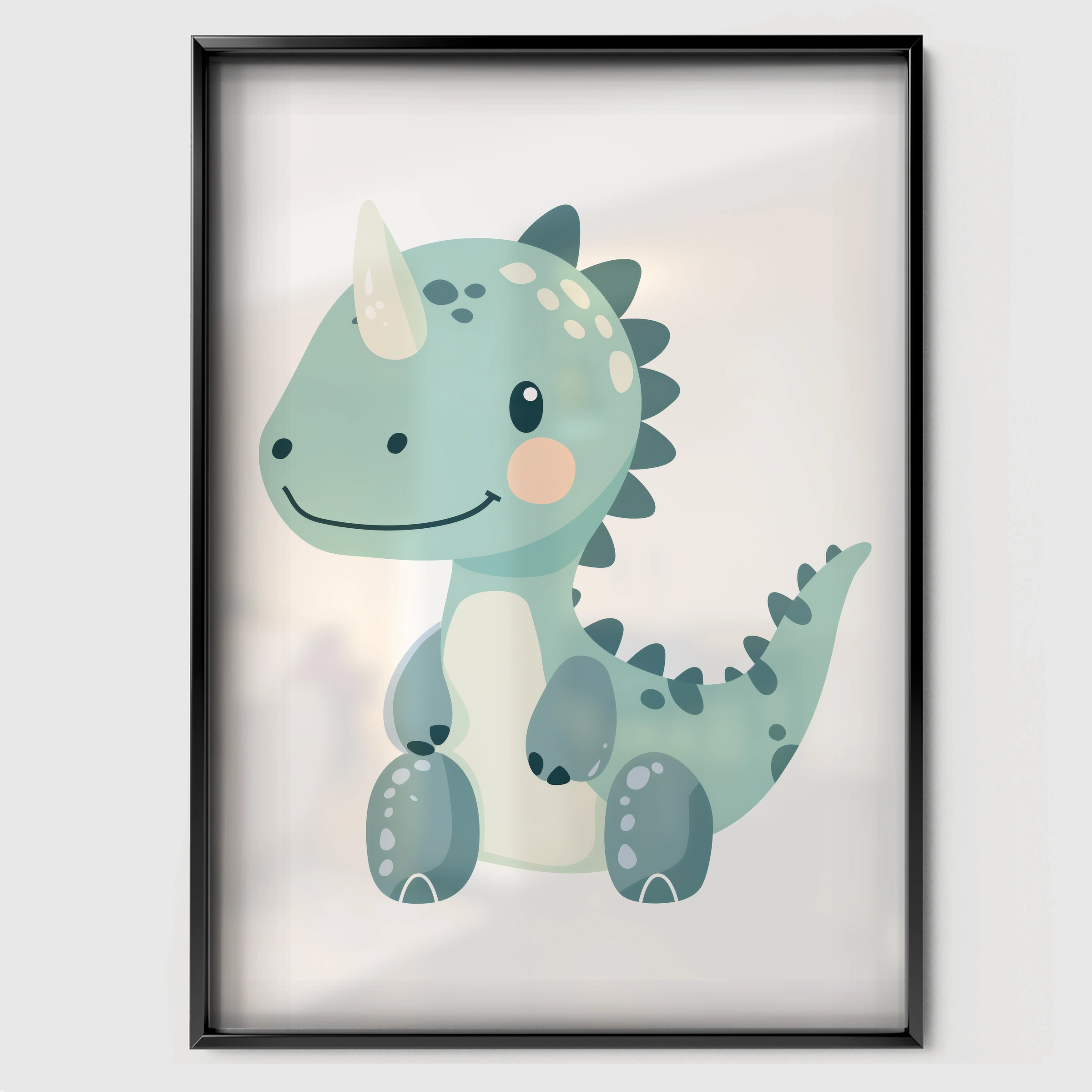 Baby Dino Nursery Print - black framed nursery wall art print