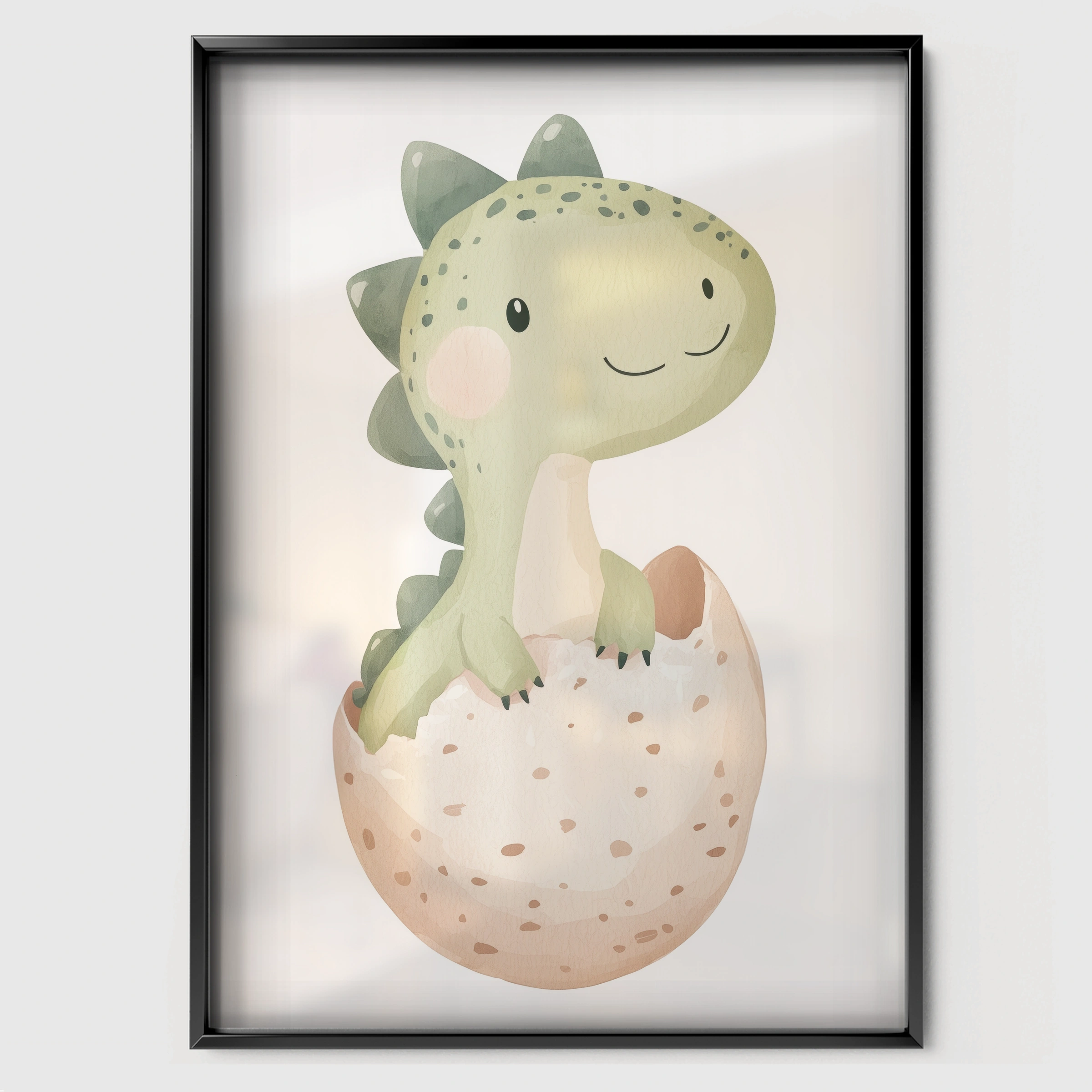 Baby Dragon Hatchling Nursery Print - black framed nursery wall art print