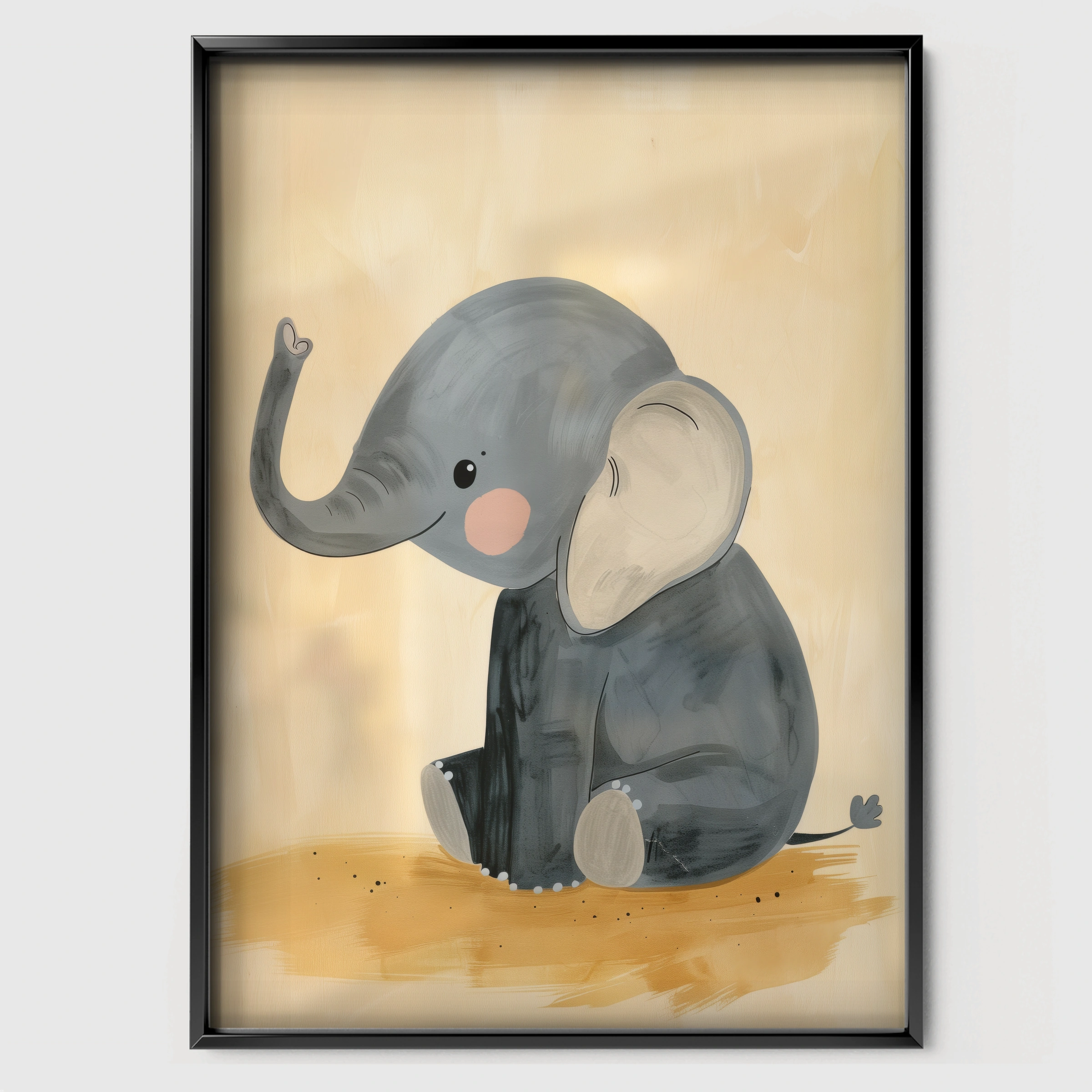 Baby Elephant Nursery Print - black framed nursery wall art print
