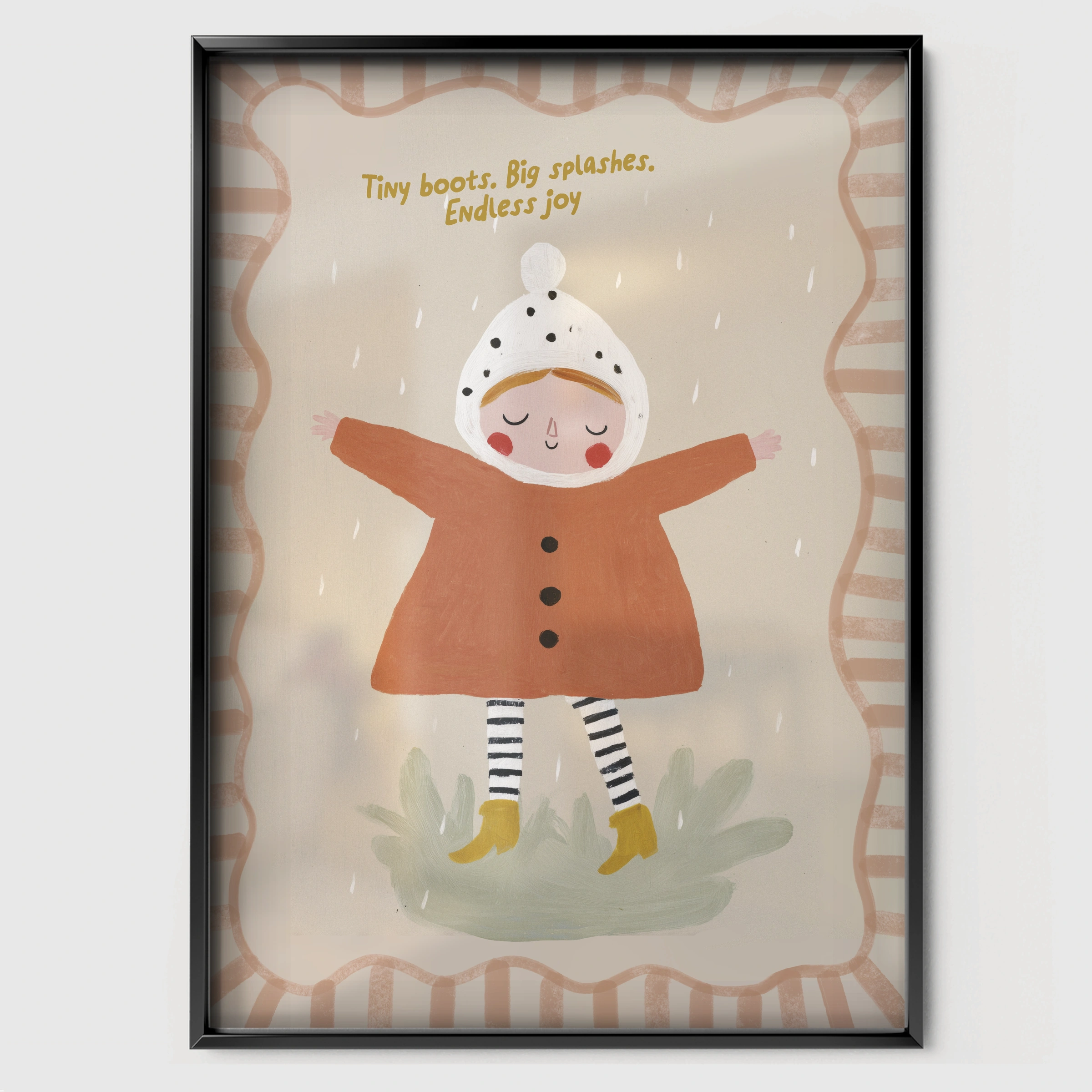 Baby in a Bonnet Nursery Print - black framed nursery wall art print