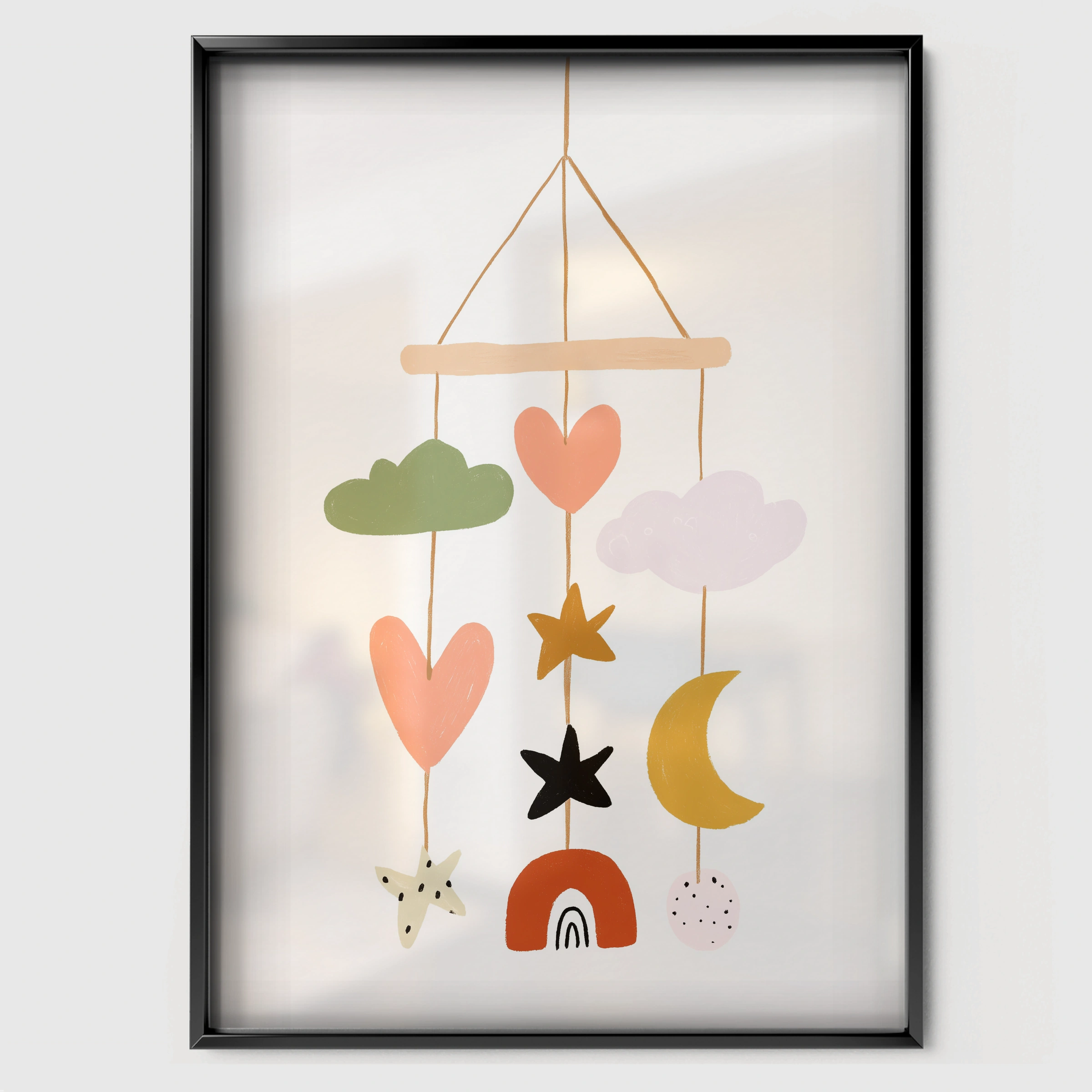 Baby Mobile Nursery Print - black framed nursery wall art print
