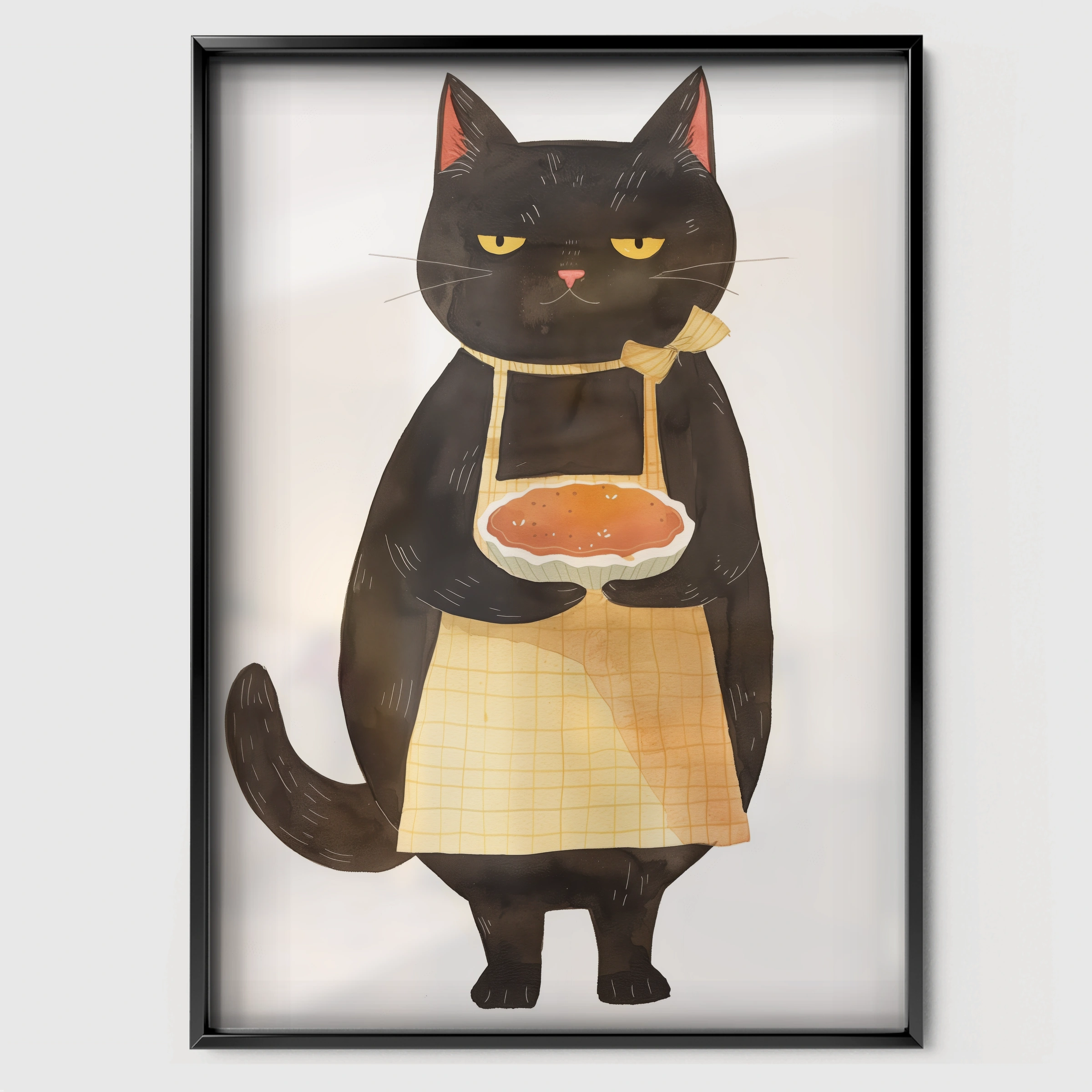 Baking Cat Nursery Print - black framed nursery wall art print