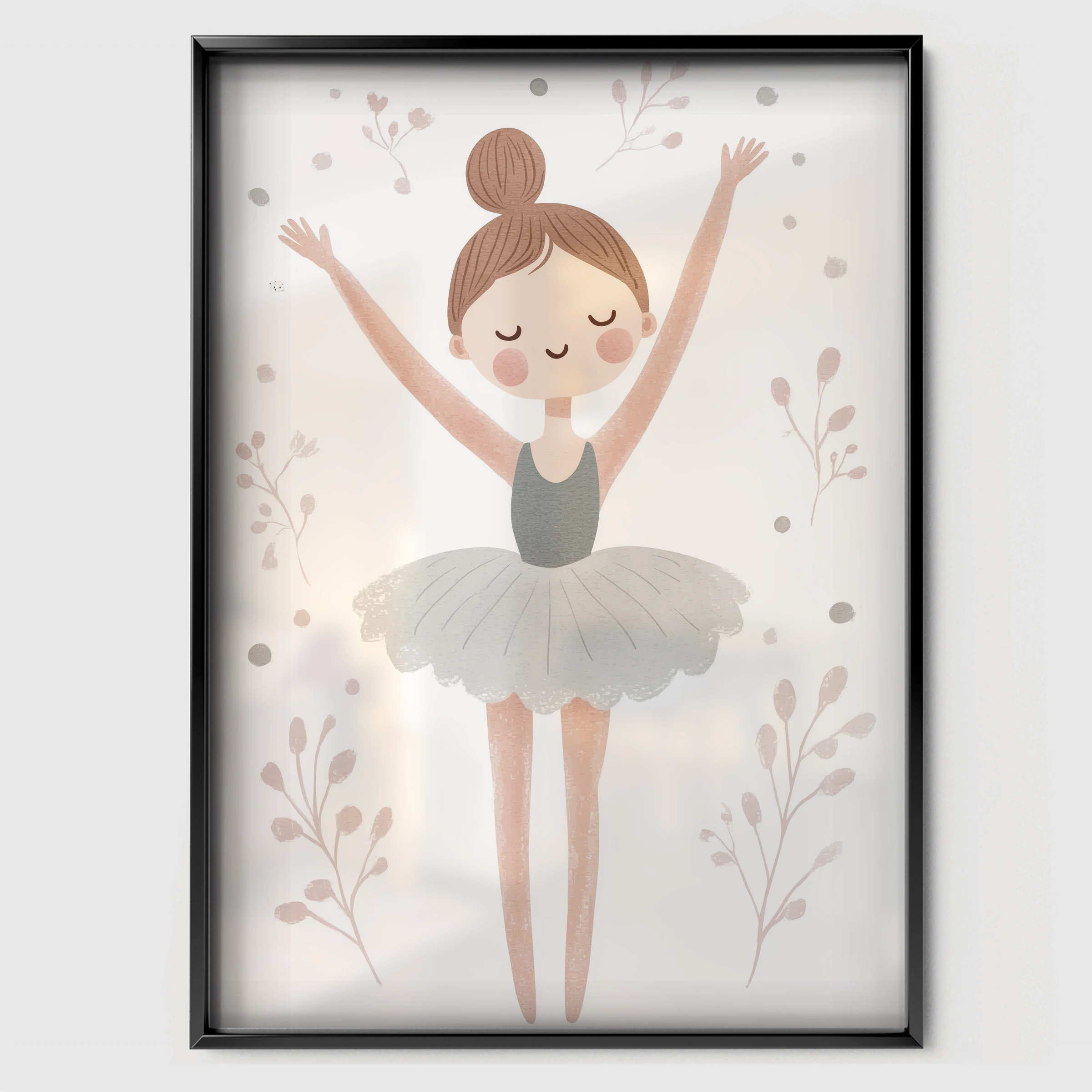 Ballerina Mouse Nursery Print - black framed nursery wall art print