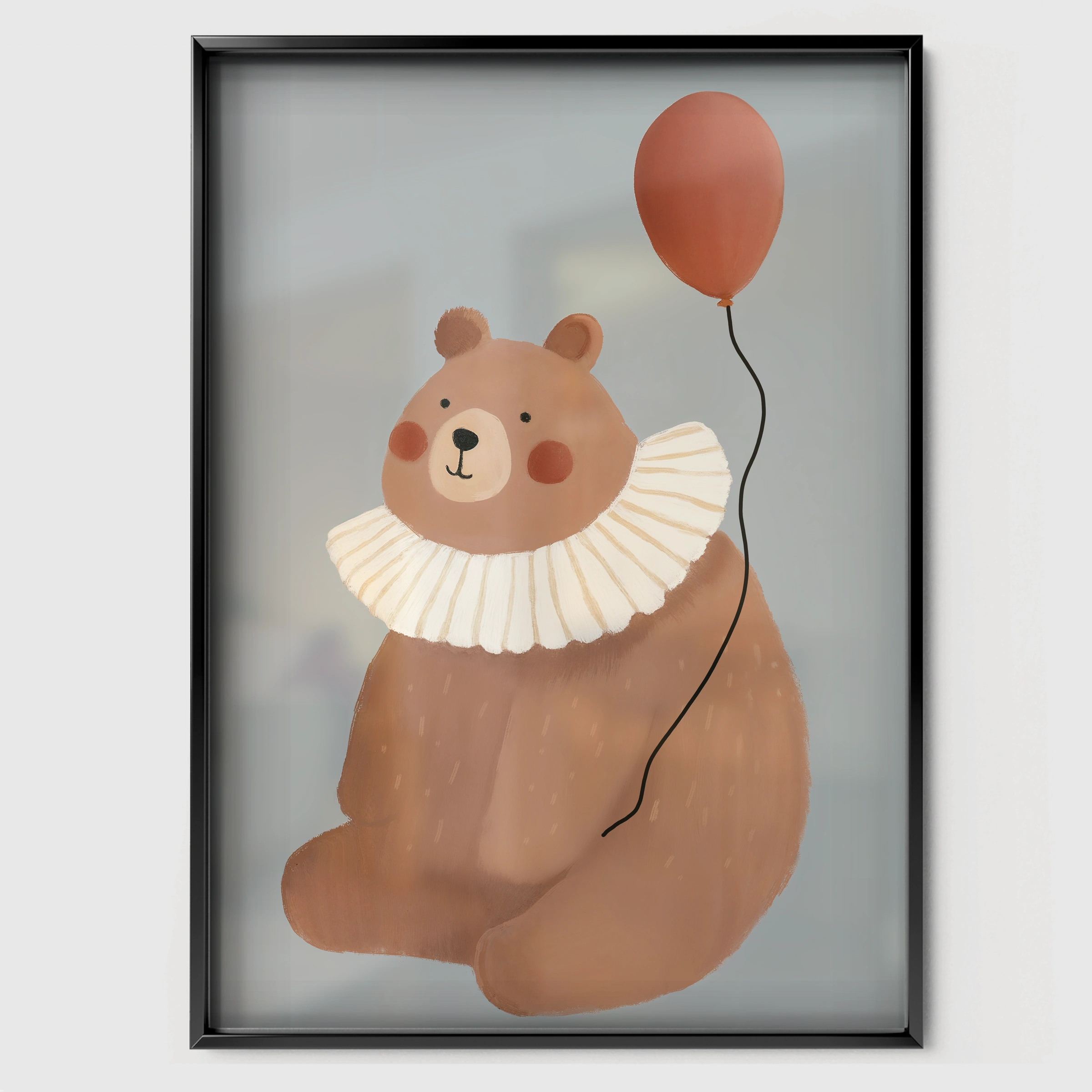 Balloon Bear Nursery Print - black framed nursery wall art print