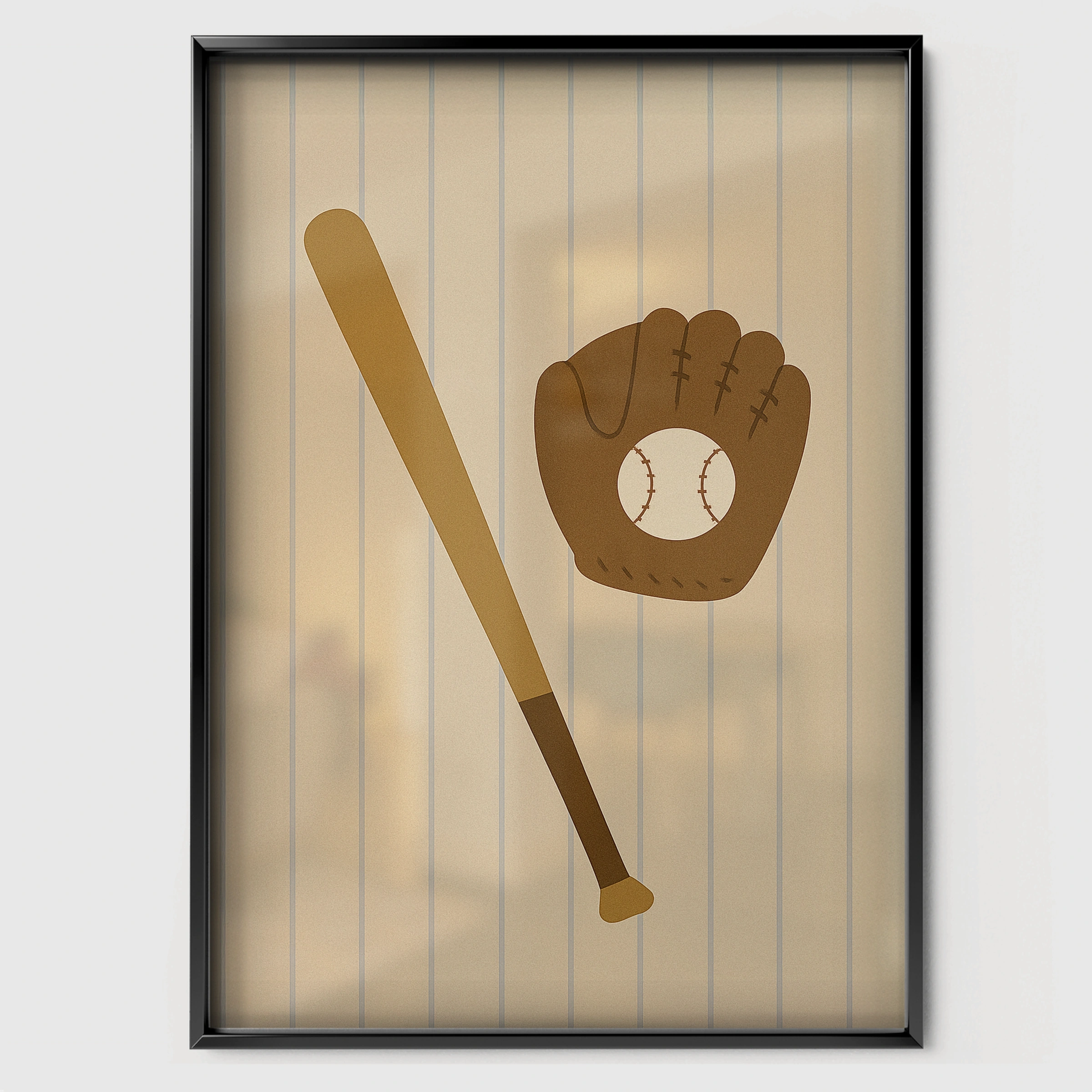 Baseball Bat and Glove Nursery Print - black framed nursery wall art print