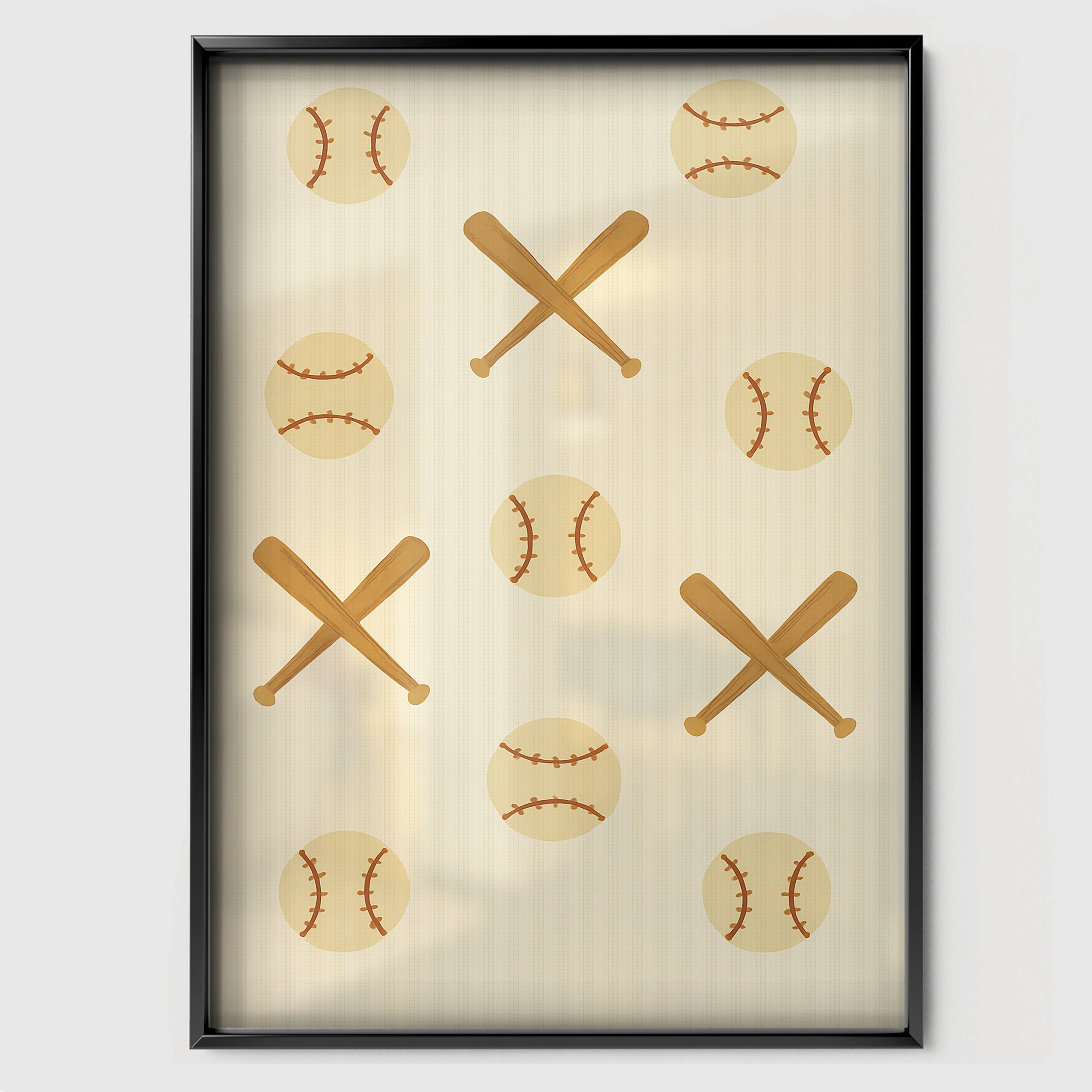 Baseball Bats Pattern Nursery Print - black framed nursery wall art print