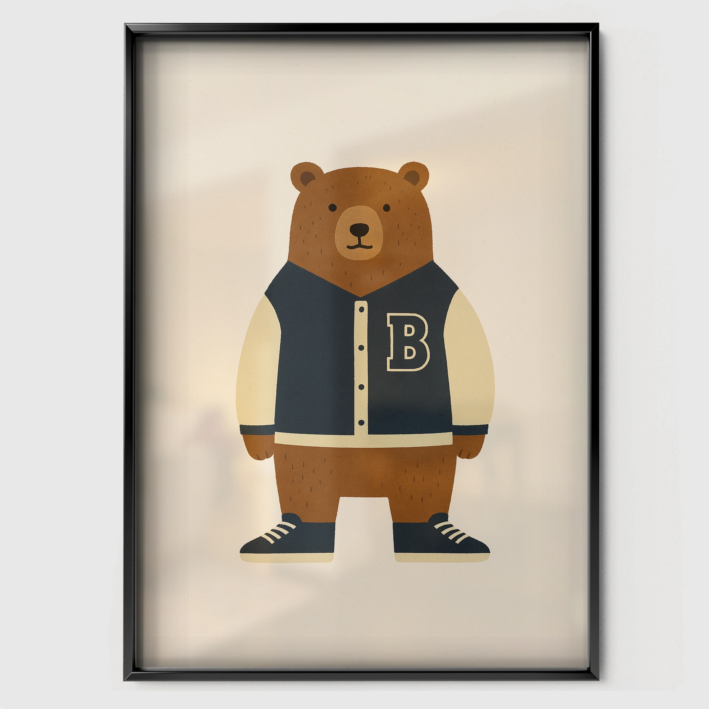 Baseball Bear Two Nursery Print - black framed nursery wall art print