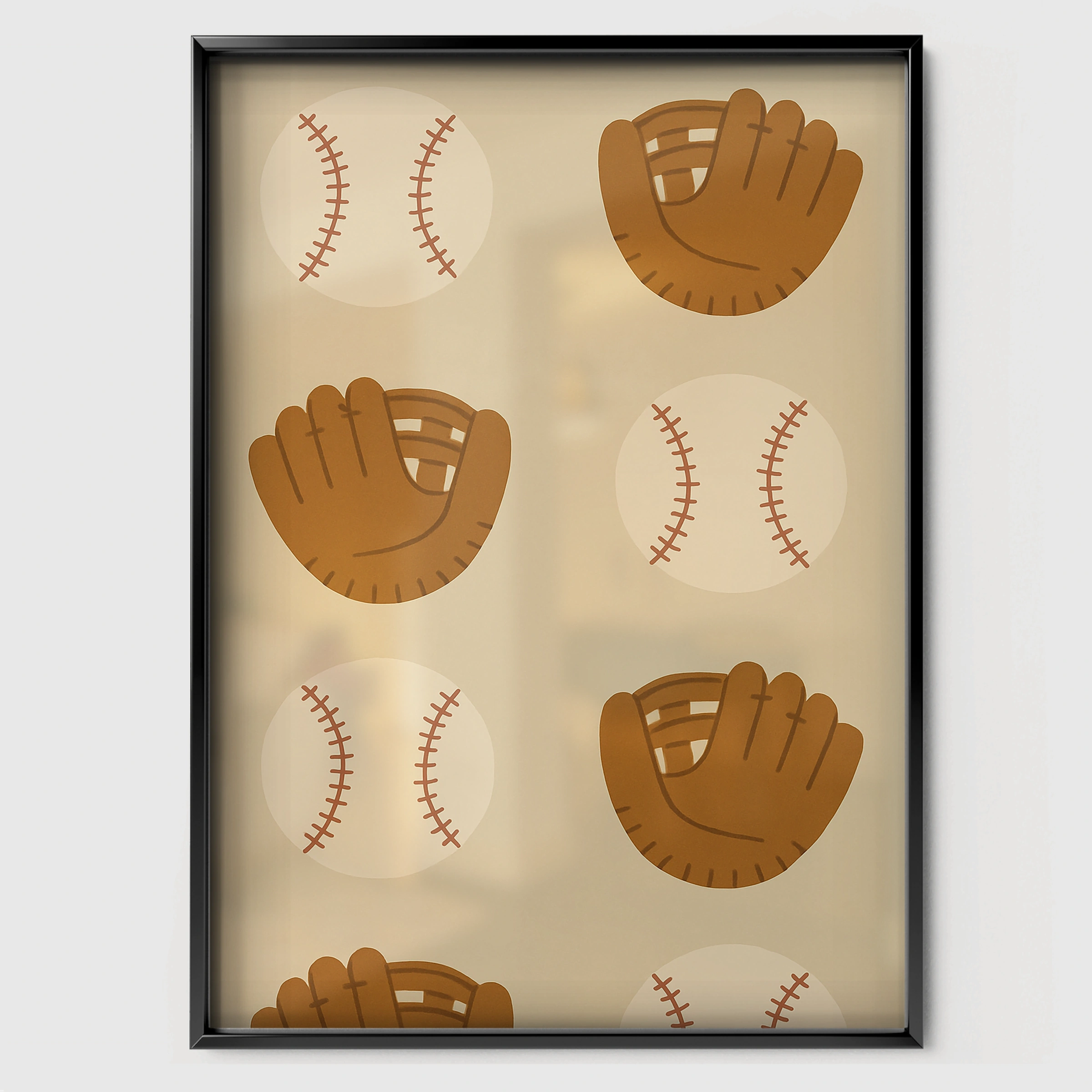 Baseball Gloves Pattern Two Nursery Print - black framed nursery wall art print