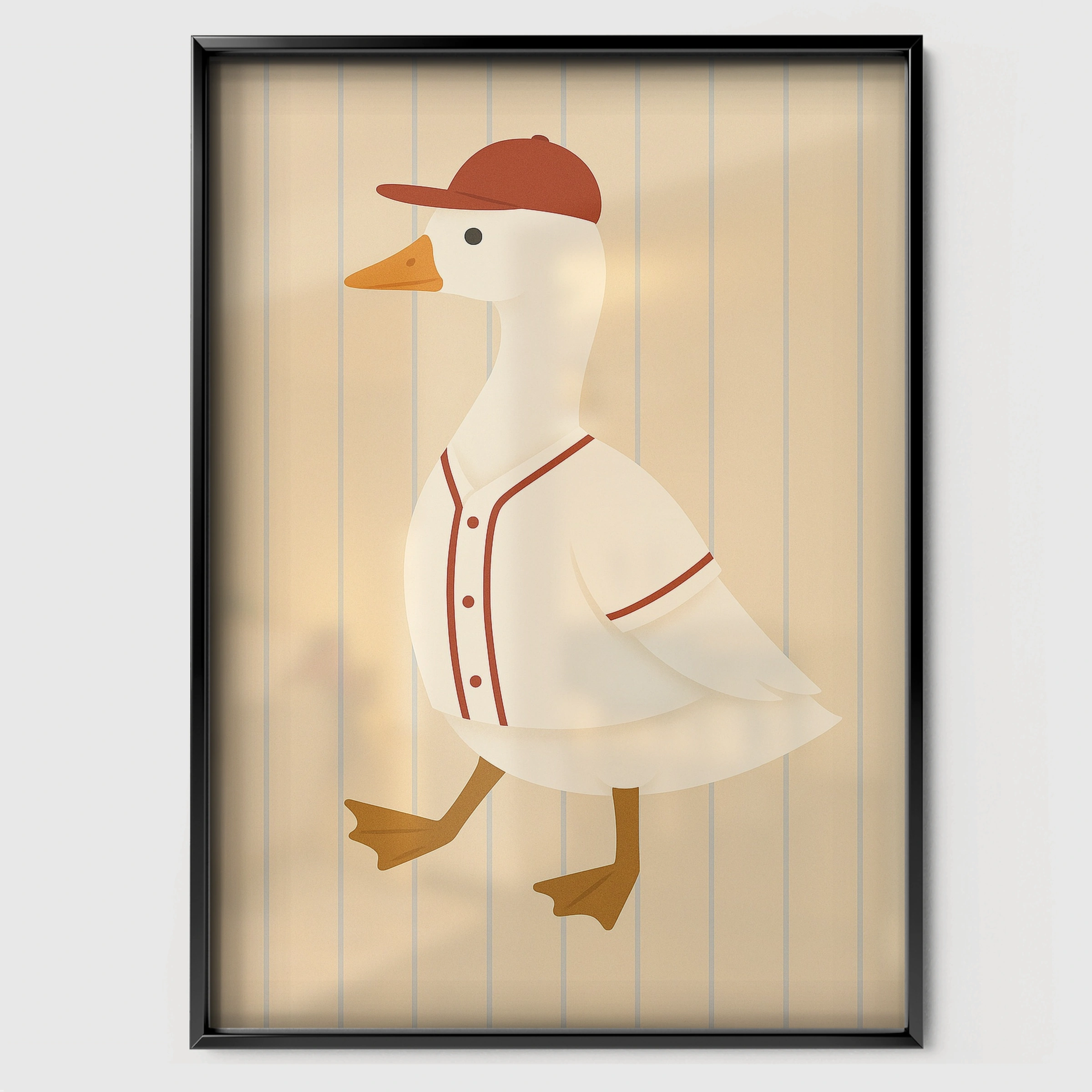 Baseball Goose Nursery Print - black framed nursery wall art print
