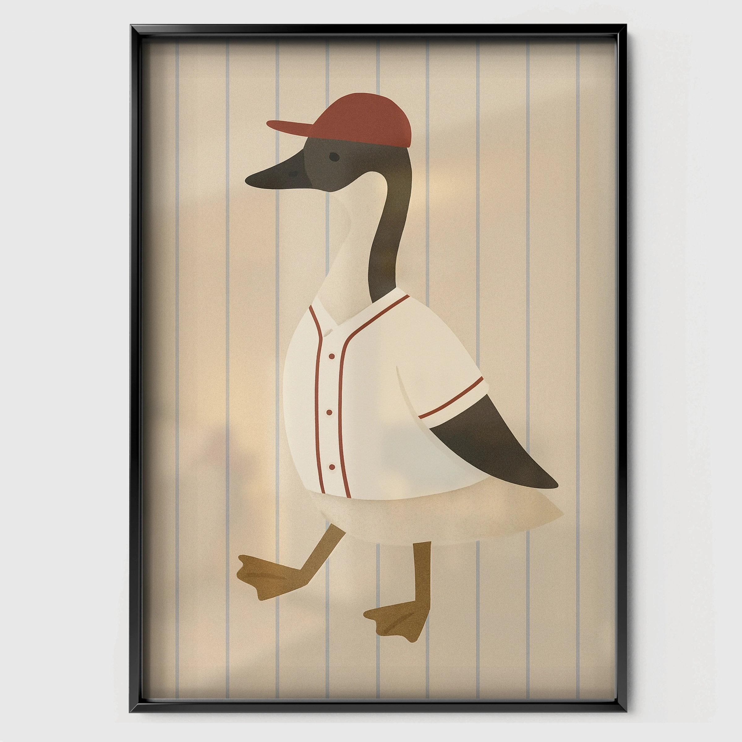 Baseball Goose Two Nursery Print - black framed nursery wall art print