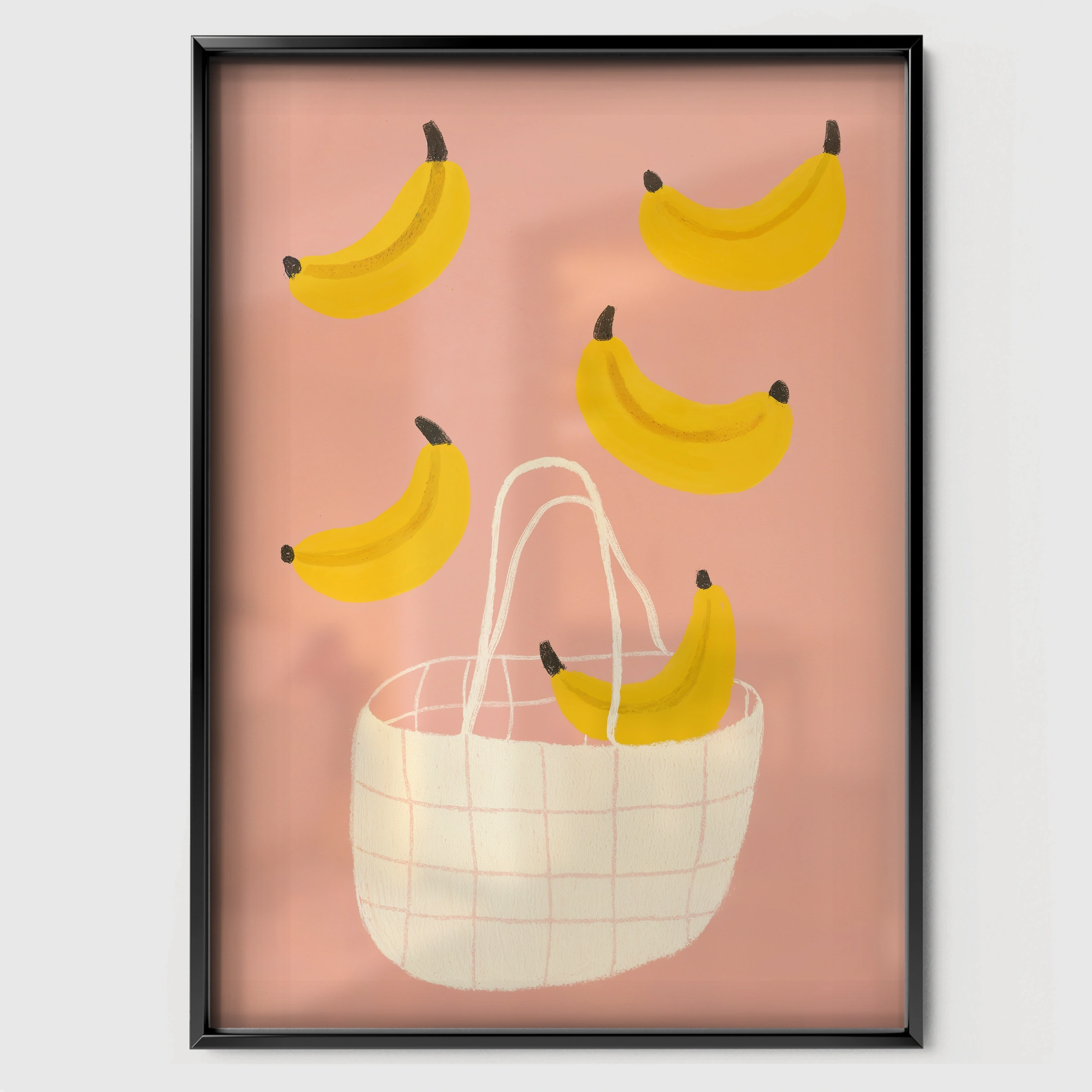 Basket of Bananas Nursery Print - black framed nursery wall art print