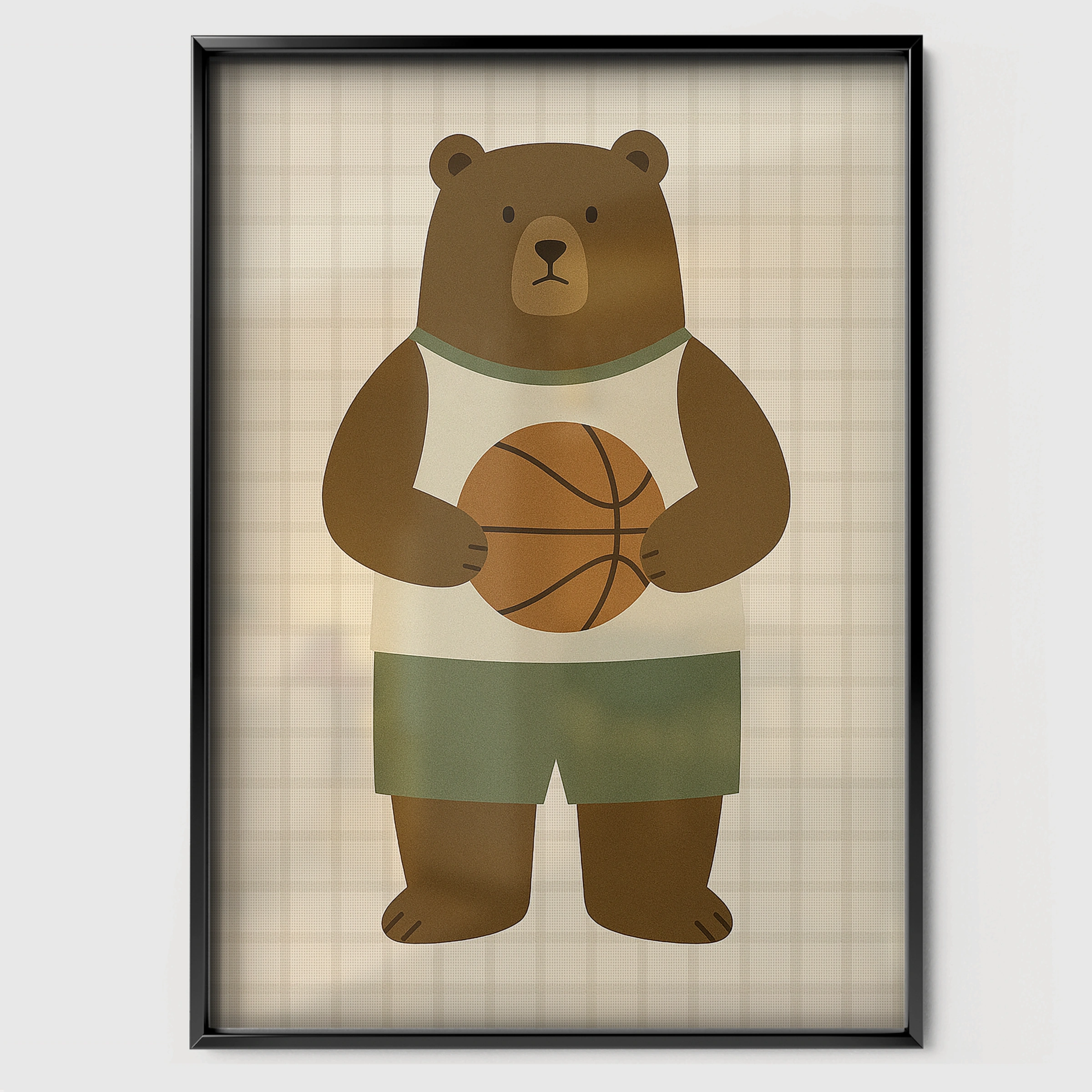 Basketball Bear Nursery Print - black framed nursery wall art print