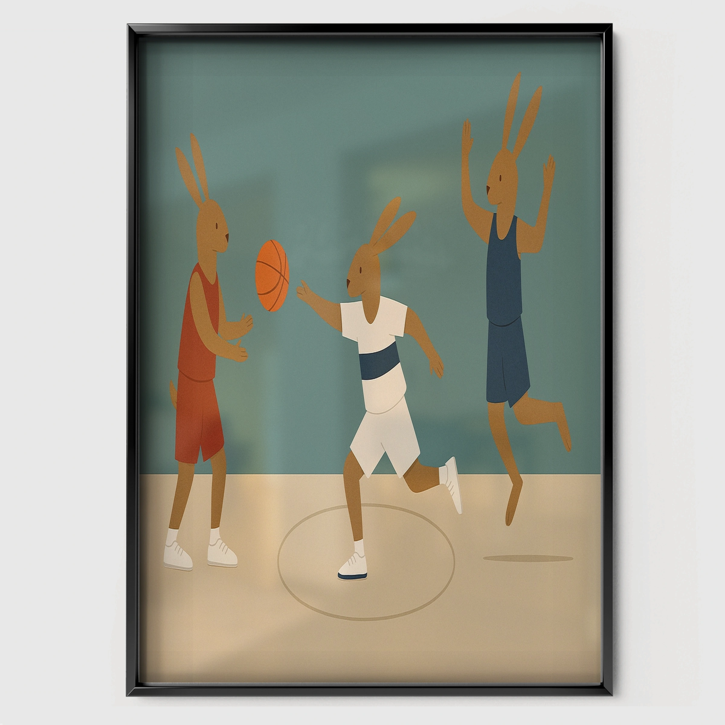 Basketball Players Nursery Print - black framed nursery wall art print