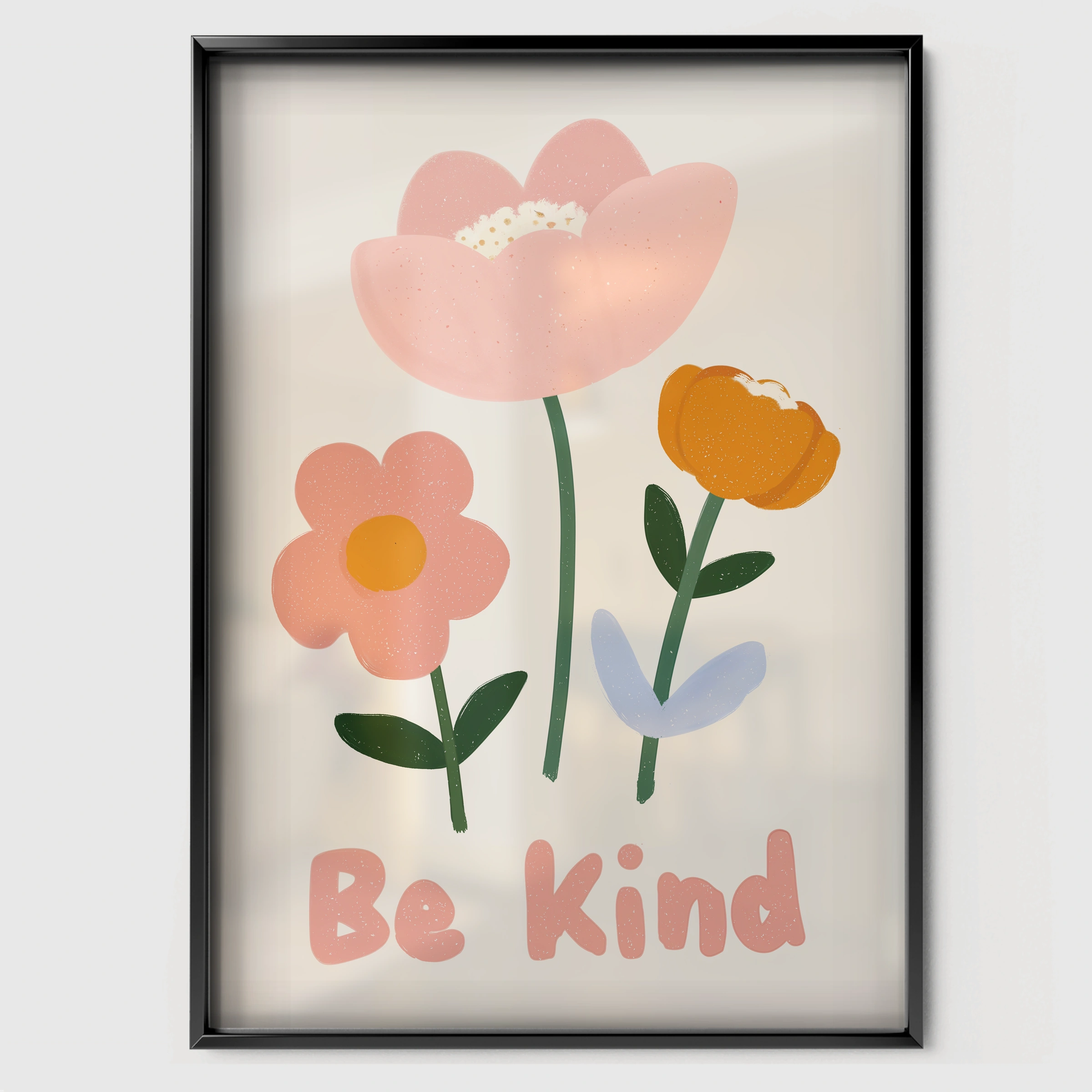 Be Kind Flower Nursery Print - black framed nursery wall art print