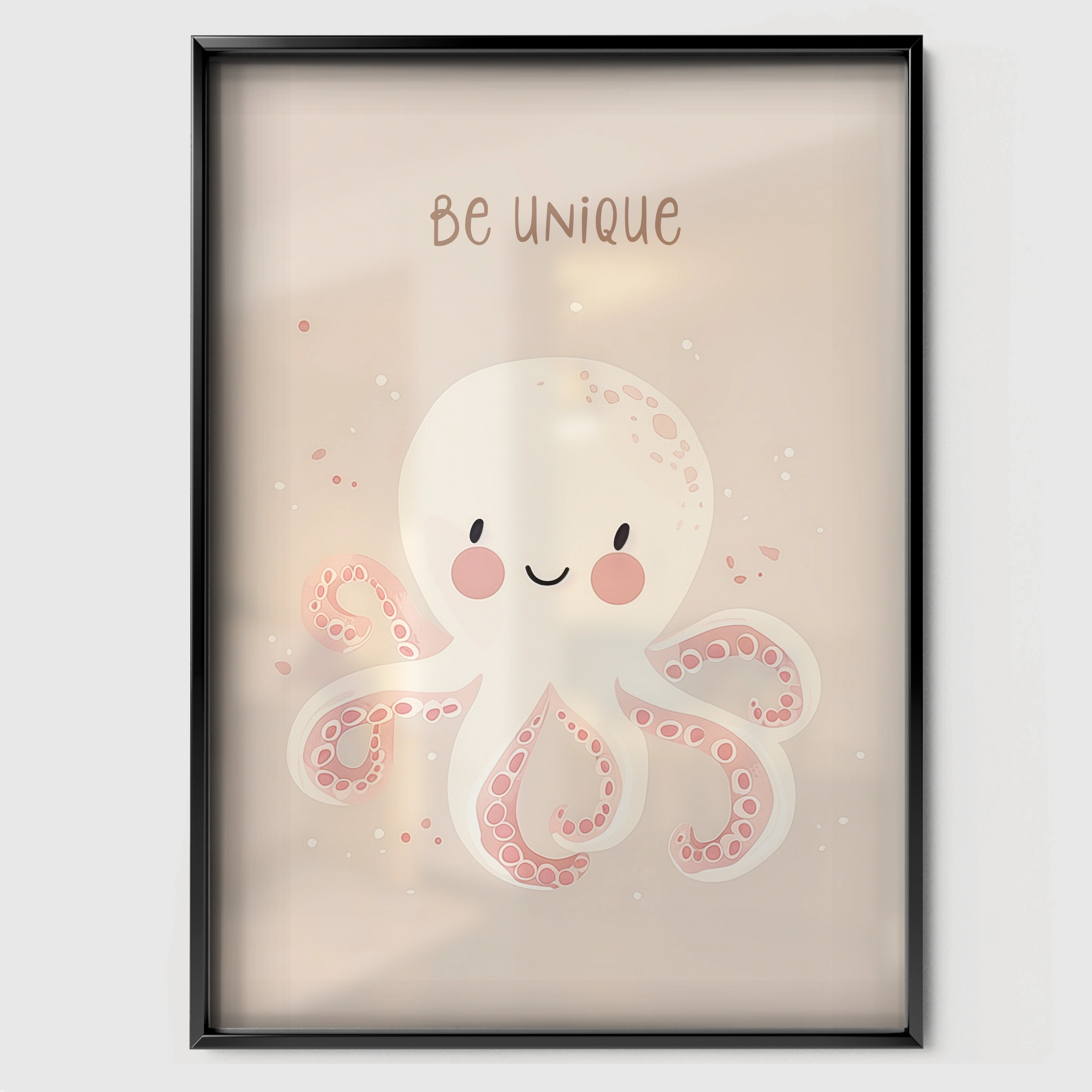 Be Unique Octopus Nursery Print - black framed nursery wall art print