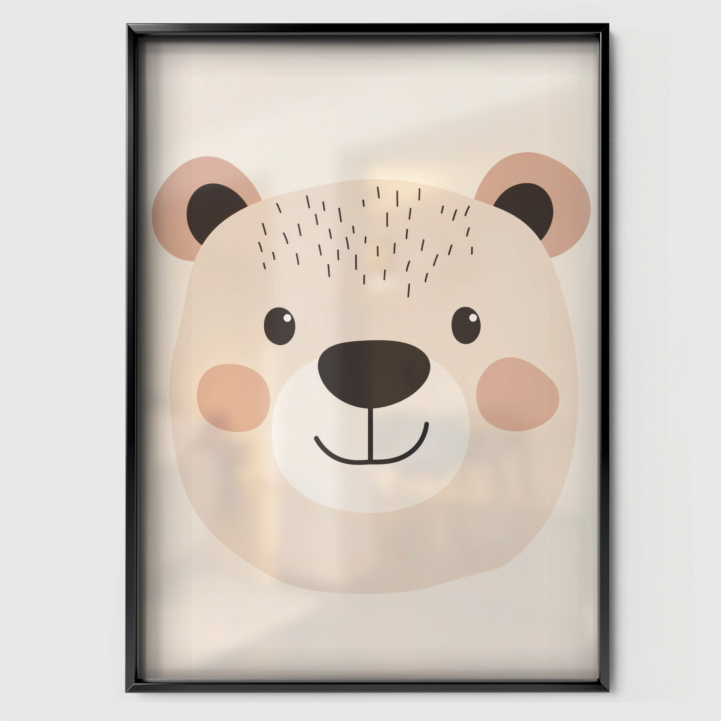 Bear Face Nursery Print - black framed nursery wall art print