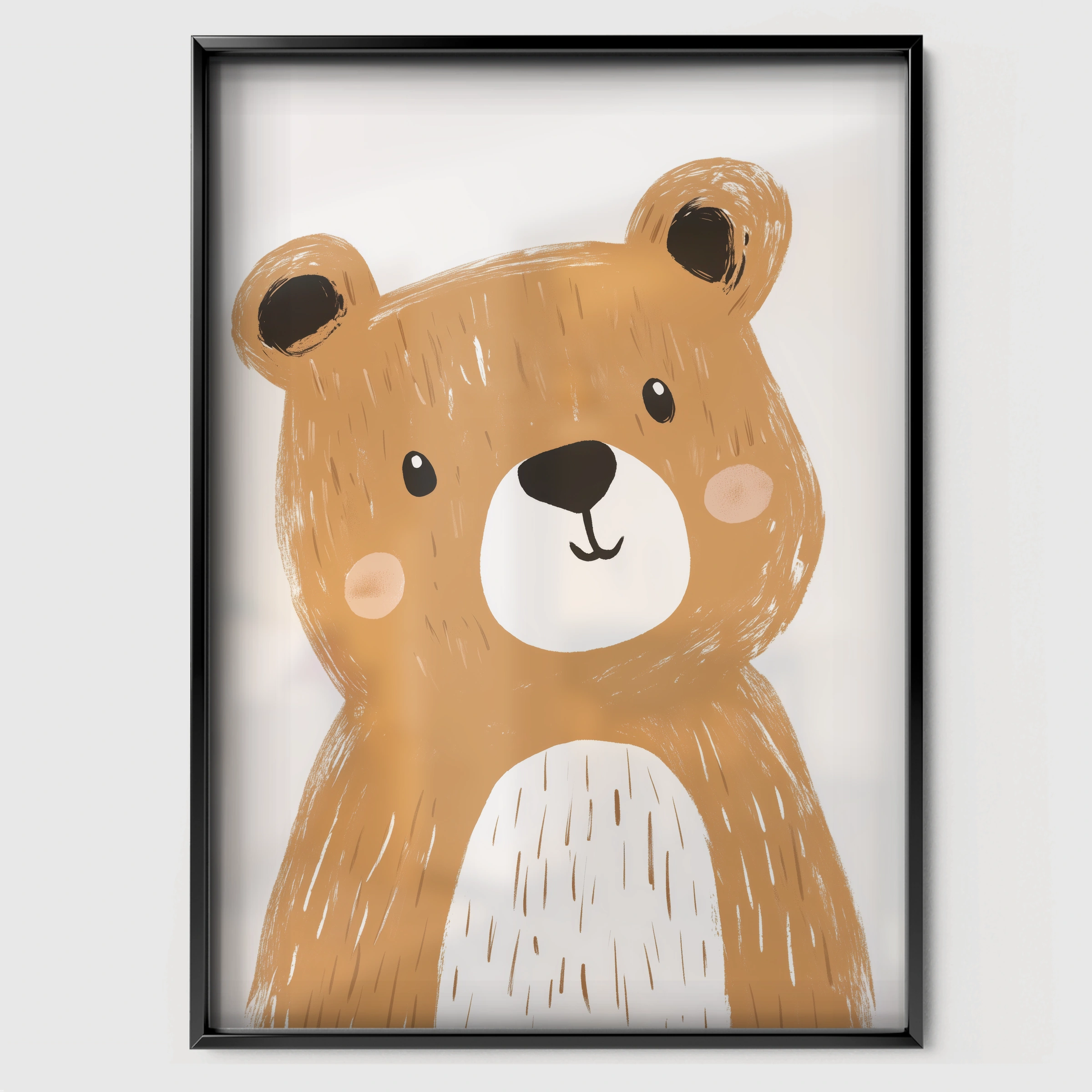 Bear Face Two Nursery Print - black framed nursery wall art print