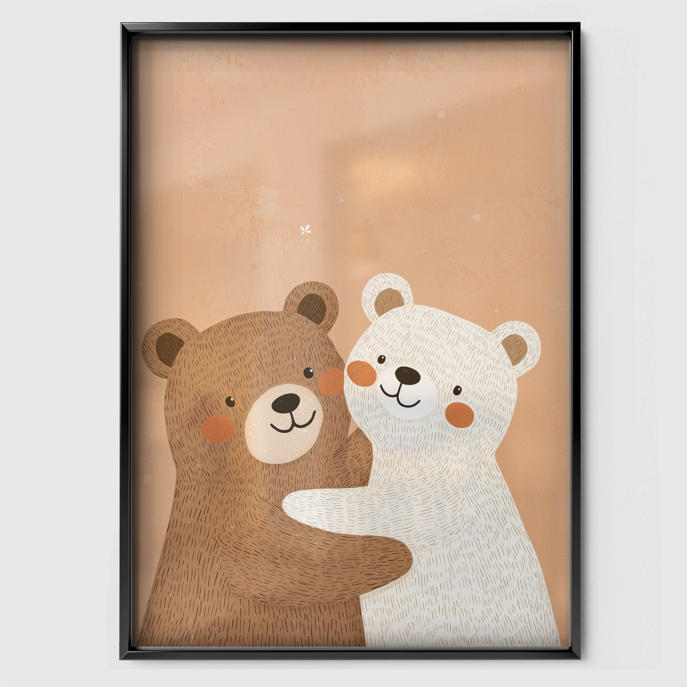 Bear Family Hug Nursery Print - black framed nursery wall art print