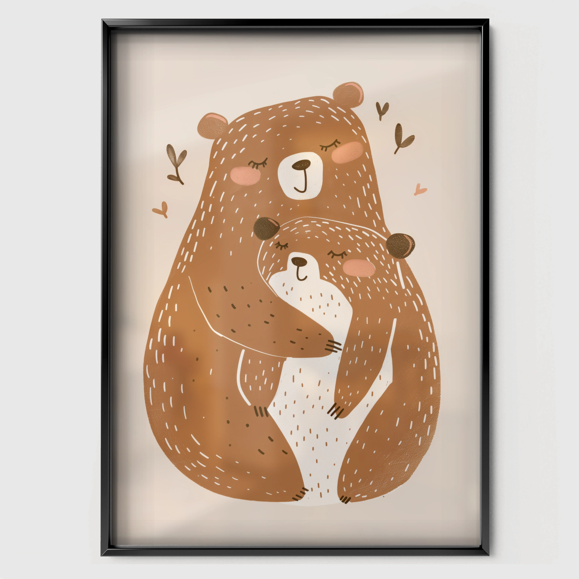 Bears Hugging Nursery Print - black framed nursery wall art print