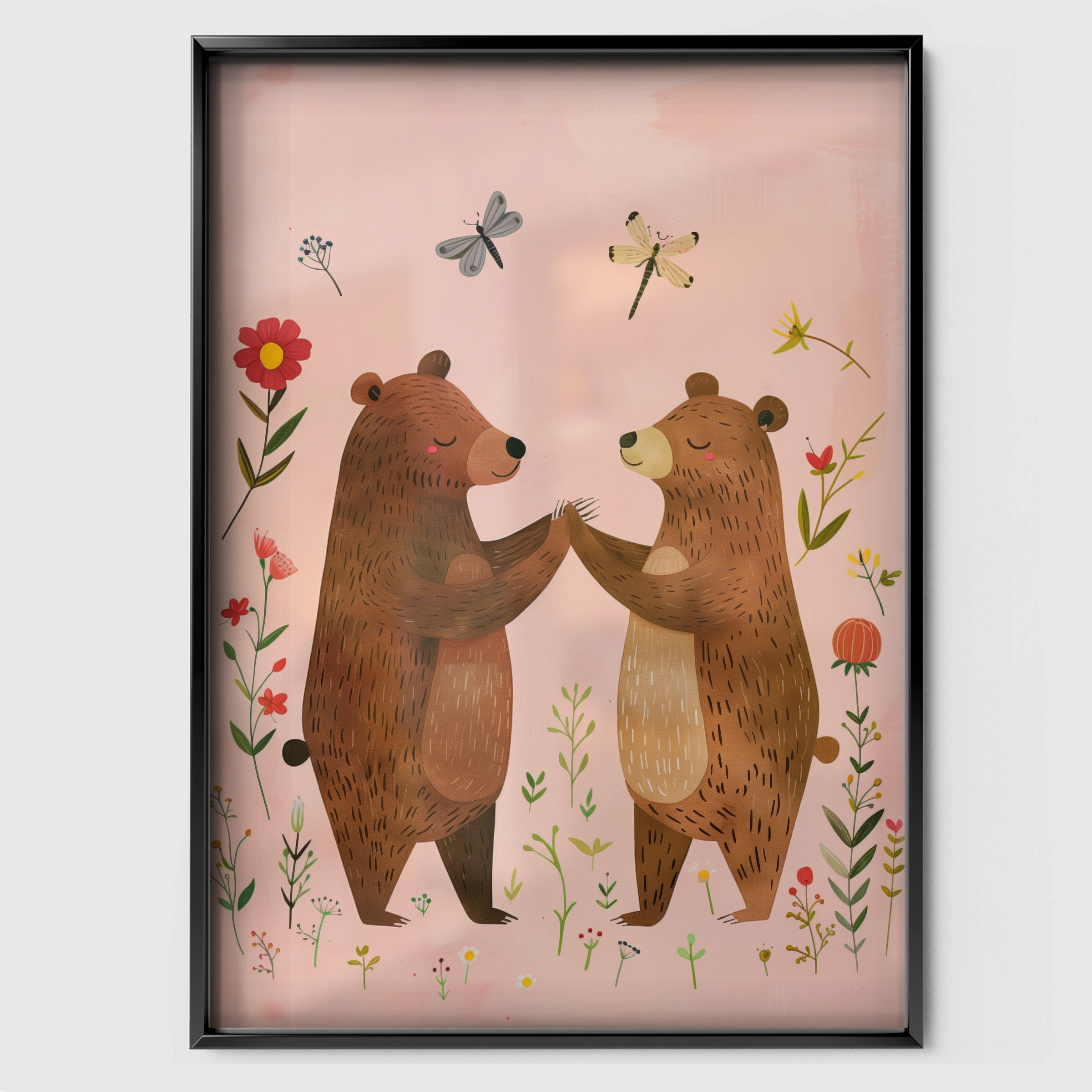 Bears in Love Nursery Print - black framed nursery wall art print
