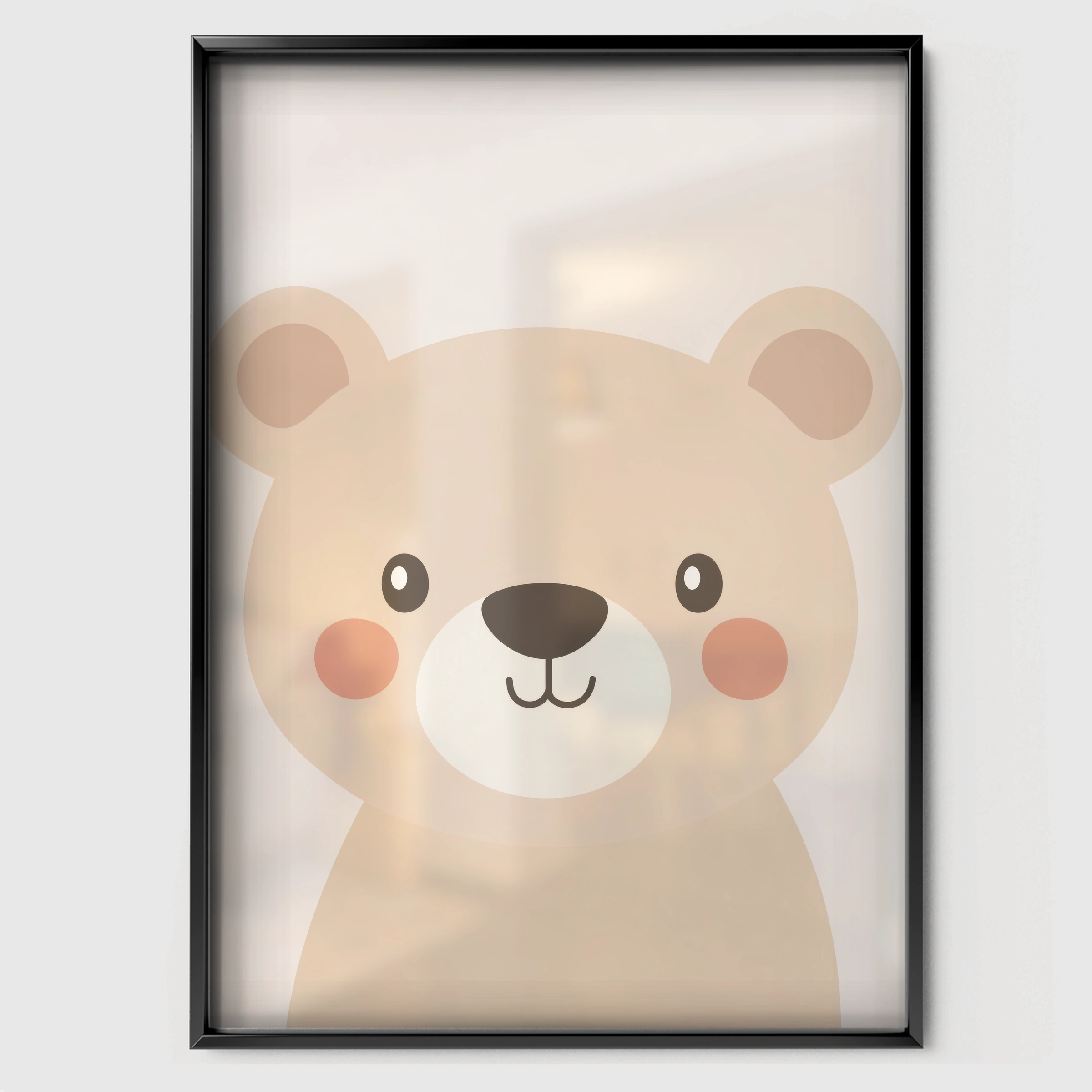 Beige Bear Face Nursery Print - black framed nursery wall art print