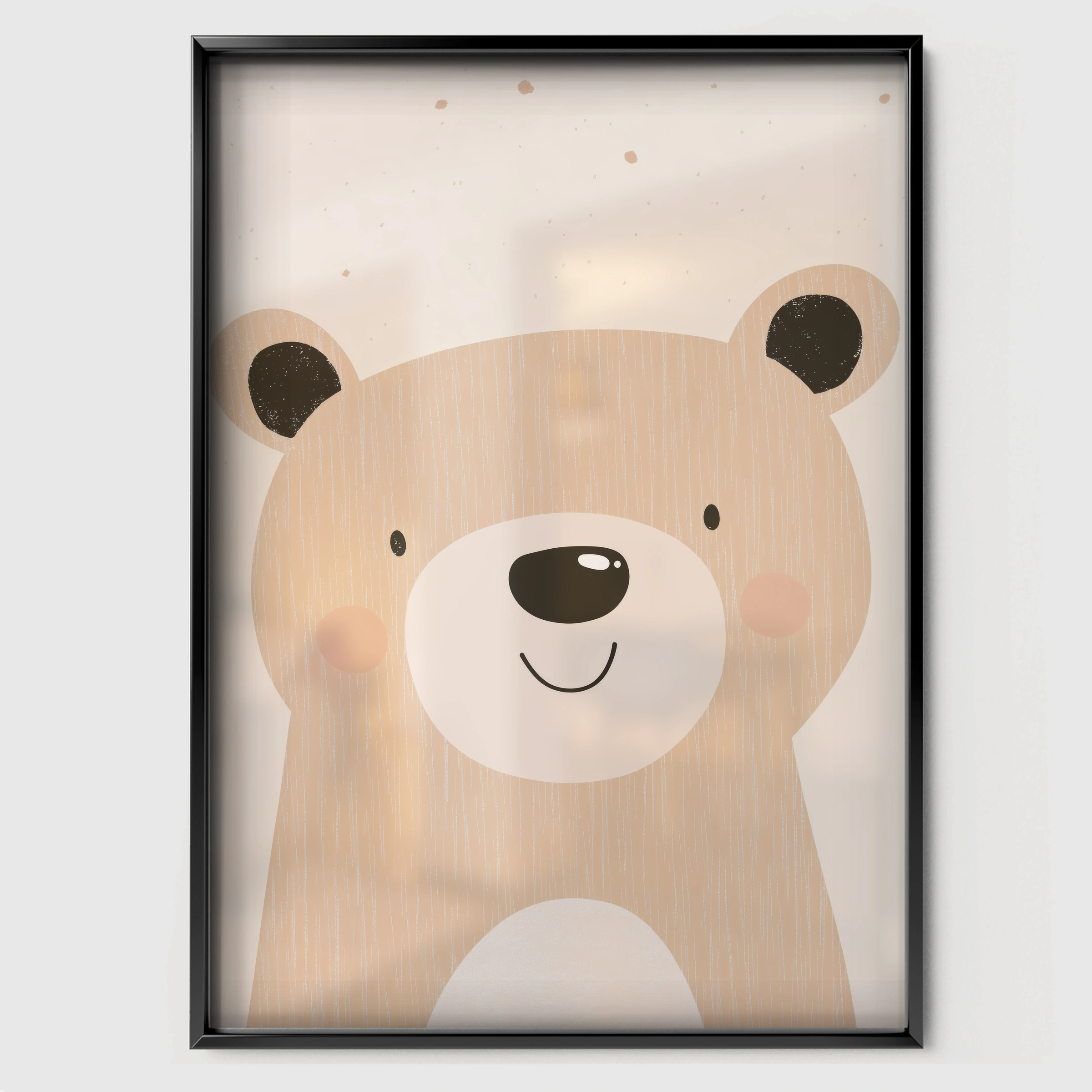 Beige Bear Nursery Print - black framed nursery wall art print