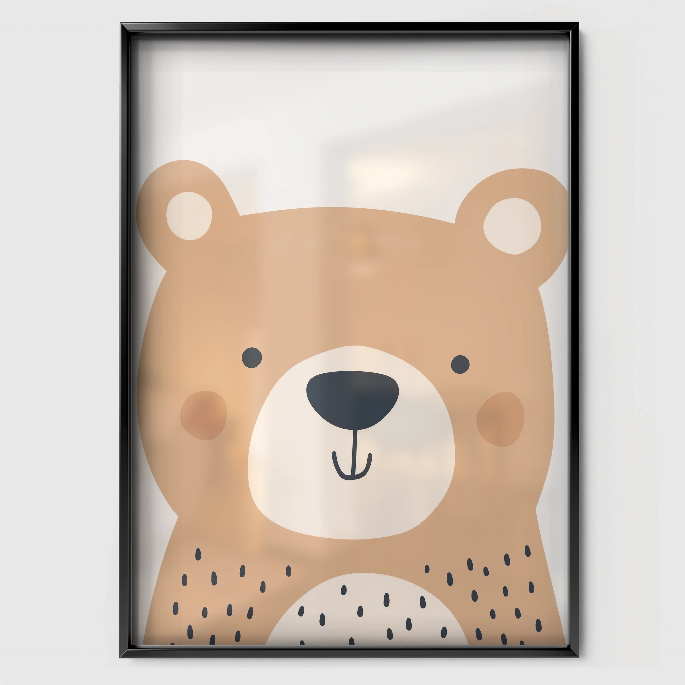 Beige Bear Two Nursery Print - black framed nursery wall art print