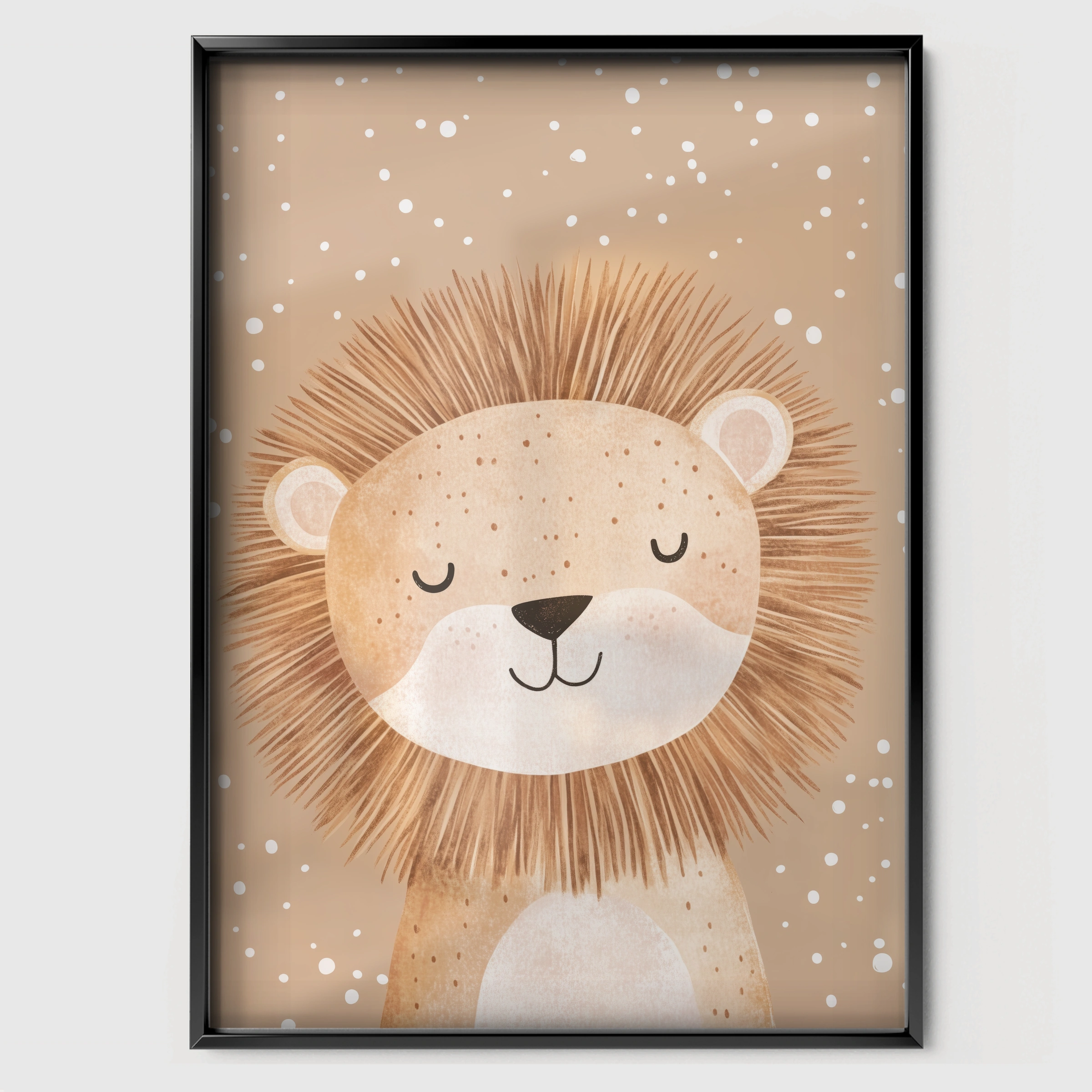 Beige Lion Nursery Print - black framed nursery wall art print