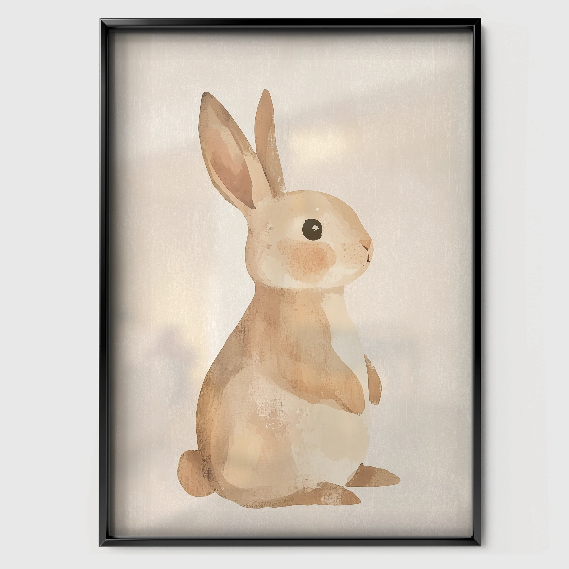 Beige Rabbit Nursery Print - black framed nursery wall art print