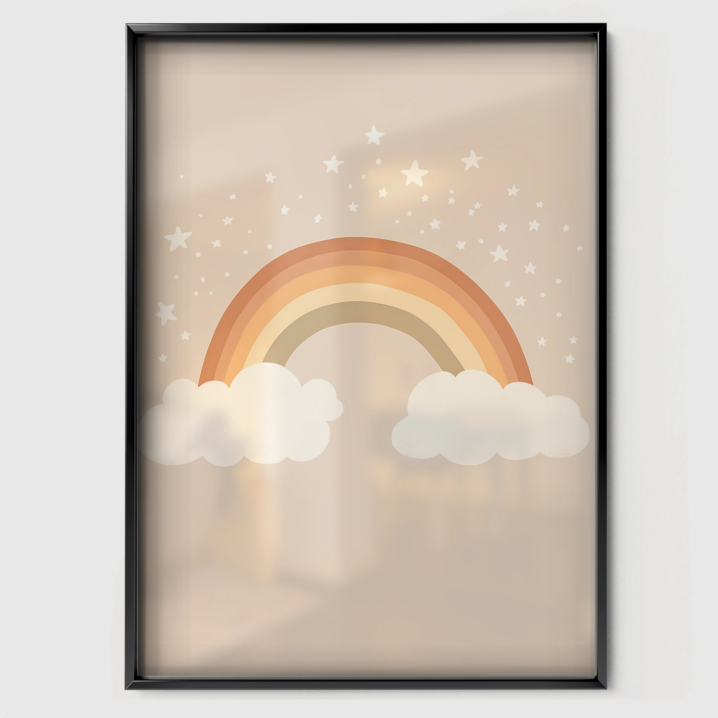 Beige Rainbow Nursery Print - black framed nursery wall art print