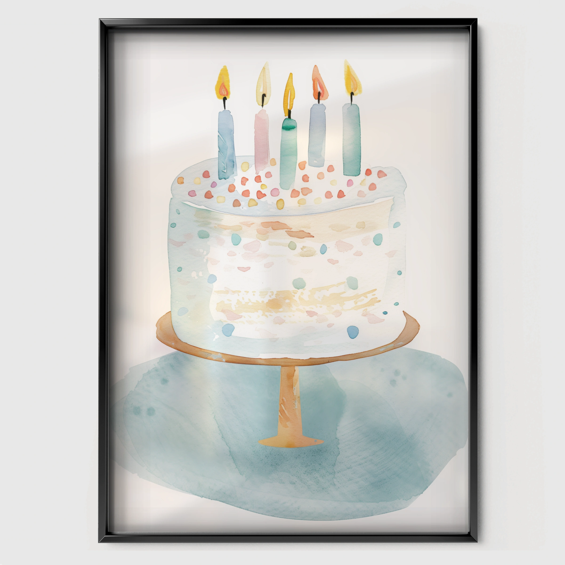 Birthday Cake Nursery Print - black framed nursery wall art print