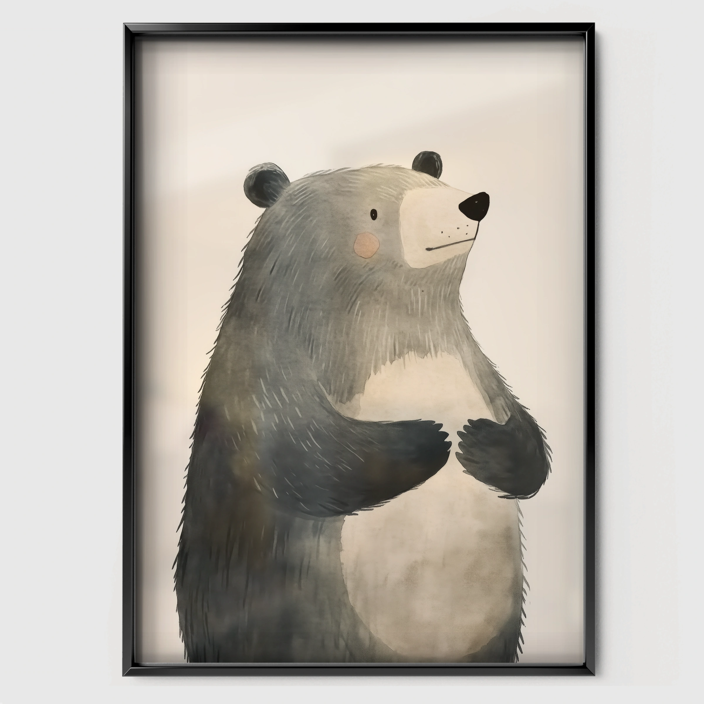 Black and White Bear Nursery Print - black framed nursery wall art print