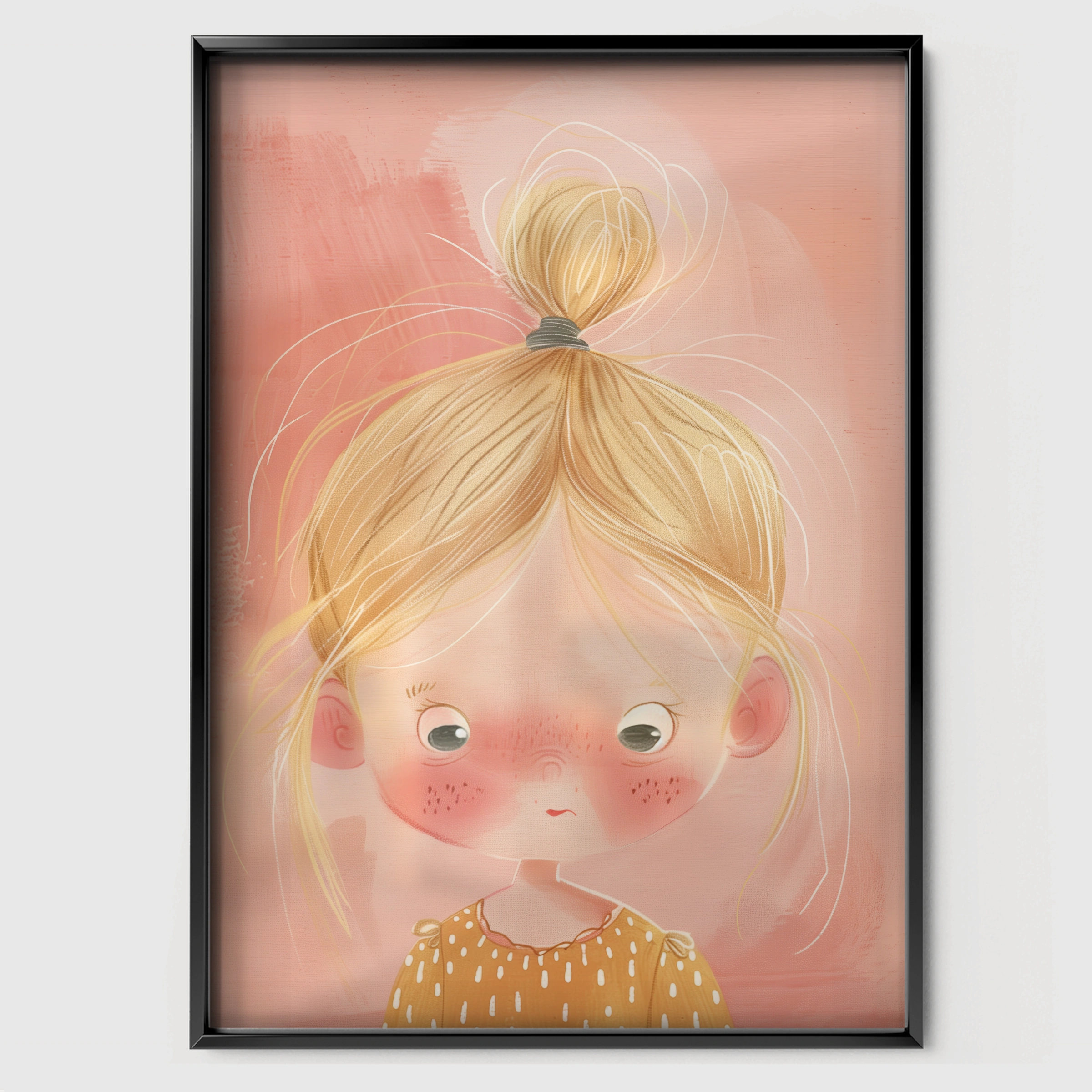 Blonde Girl Nursery Print - black framed nursery wall art print