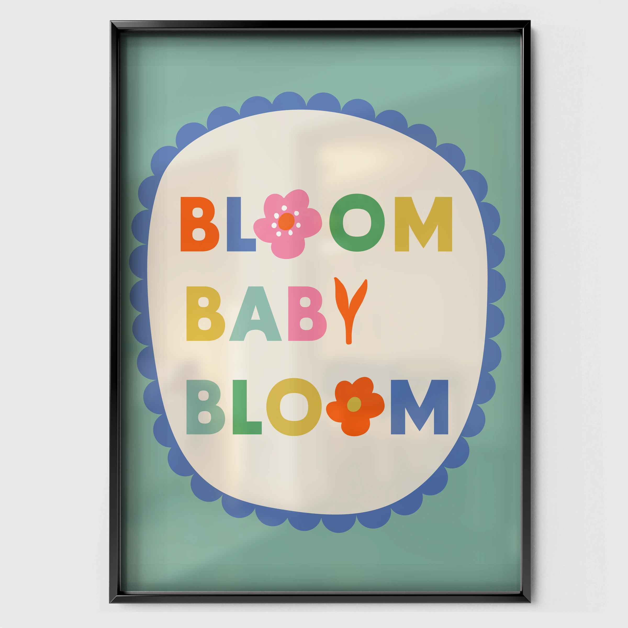 Bloom Baby Bloom Nursery Print - black framed nursery wall art print